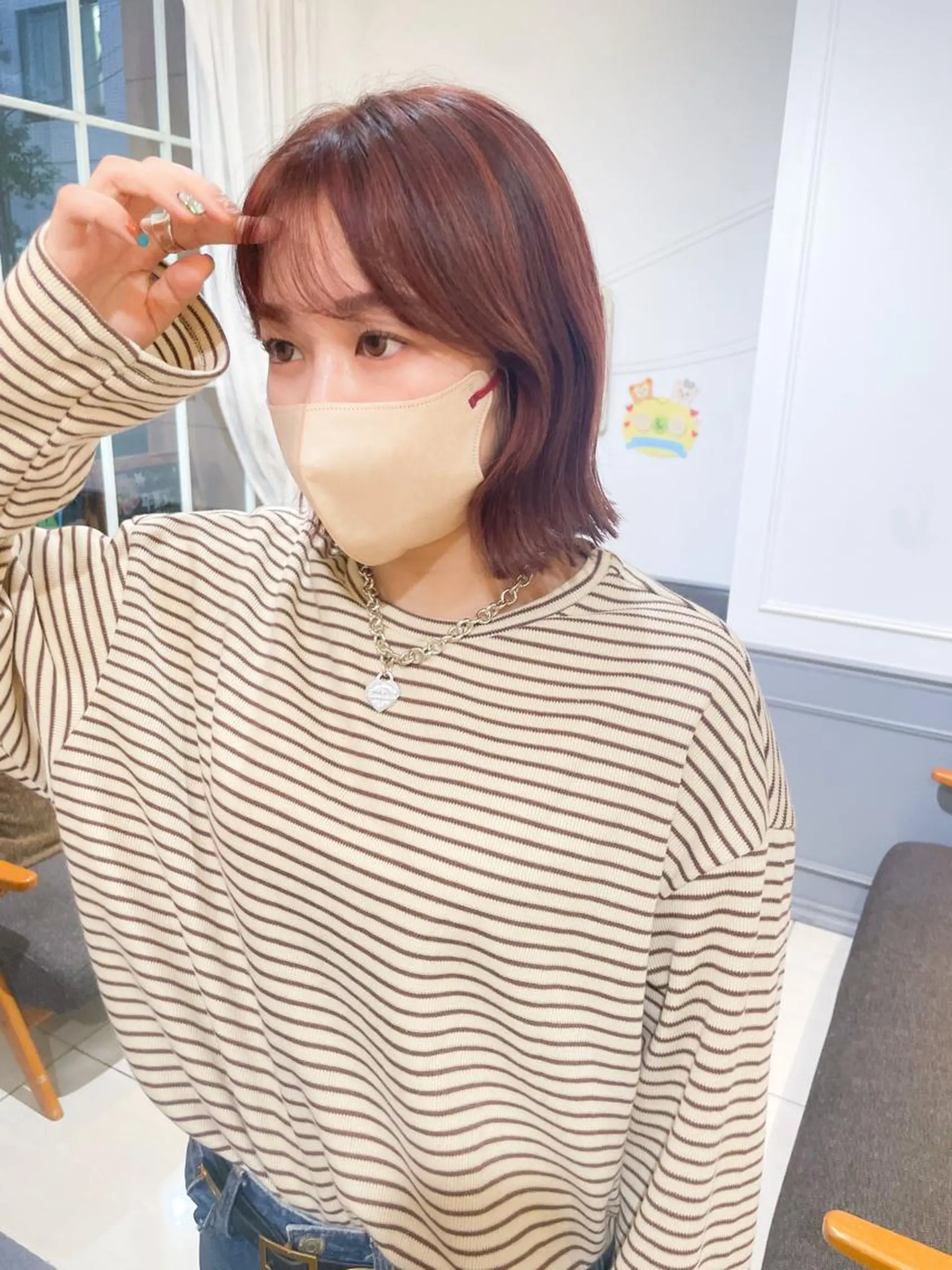 ミディアム カラー 切りっぱなしボブ ハイライトカラー レッドカラー ボブ ハイライト ヘアカラー トリートメント ヘッドスパ ✨カラー支持No.1 🧸ワキ カナコ🧸のヘアスタイル