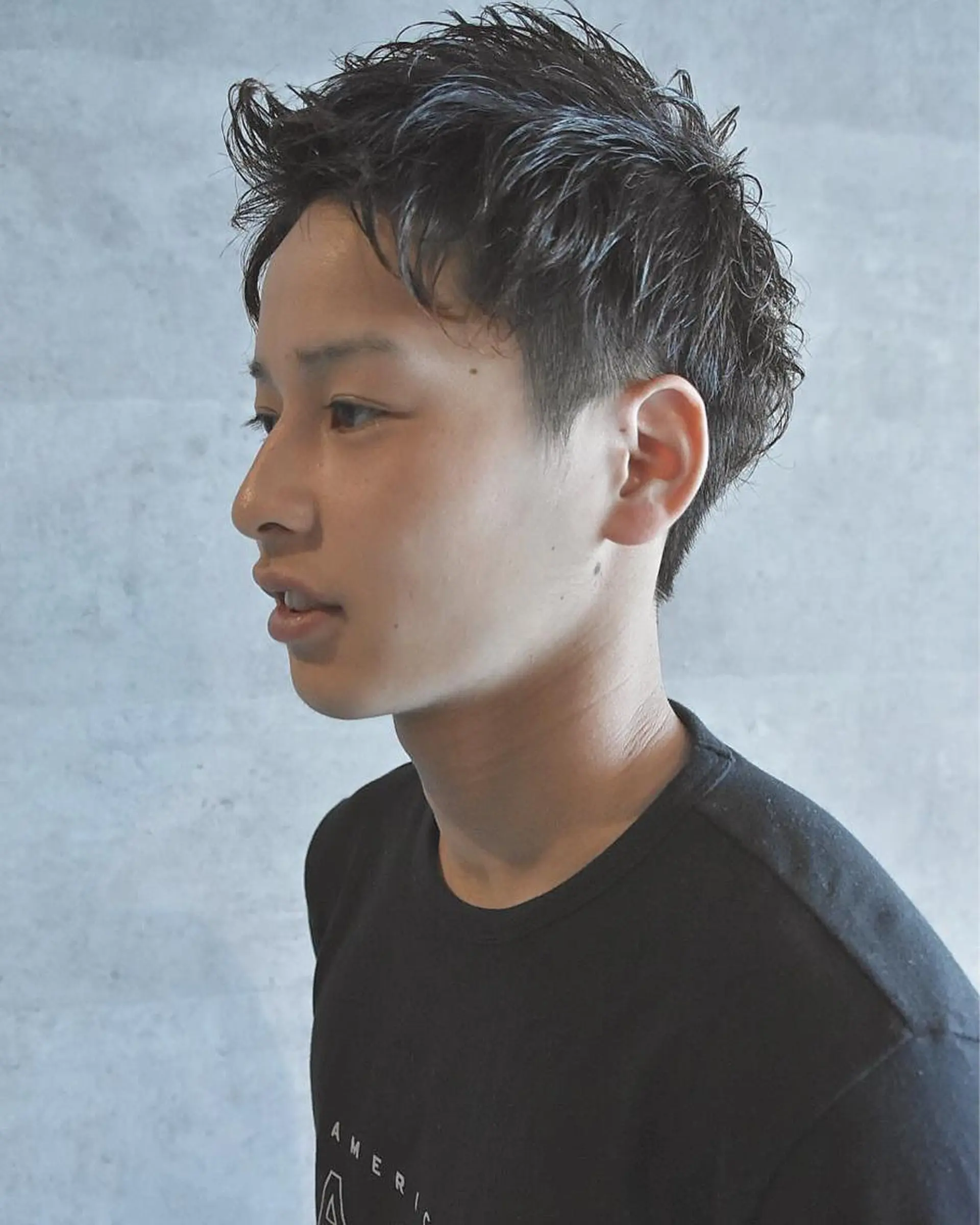 ショート パーマ メンズ アップバング メンズパーマ ショートヘア hair salon Glanzのヘアスタイル