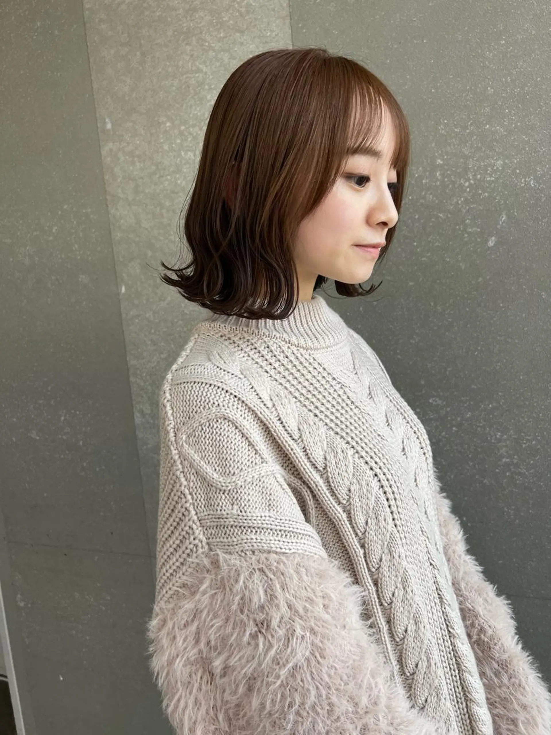 ミディアム カラー ショートボブ ミディアムパーマ ベージュカラー グレージュ イルミナカラー ボブ×縮毛矯正× 髪質改善/三ツ木一生のヘアスタイル