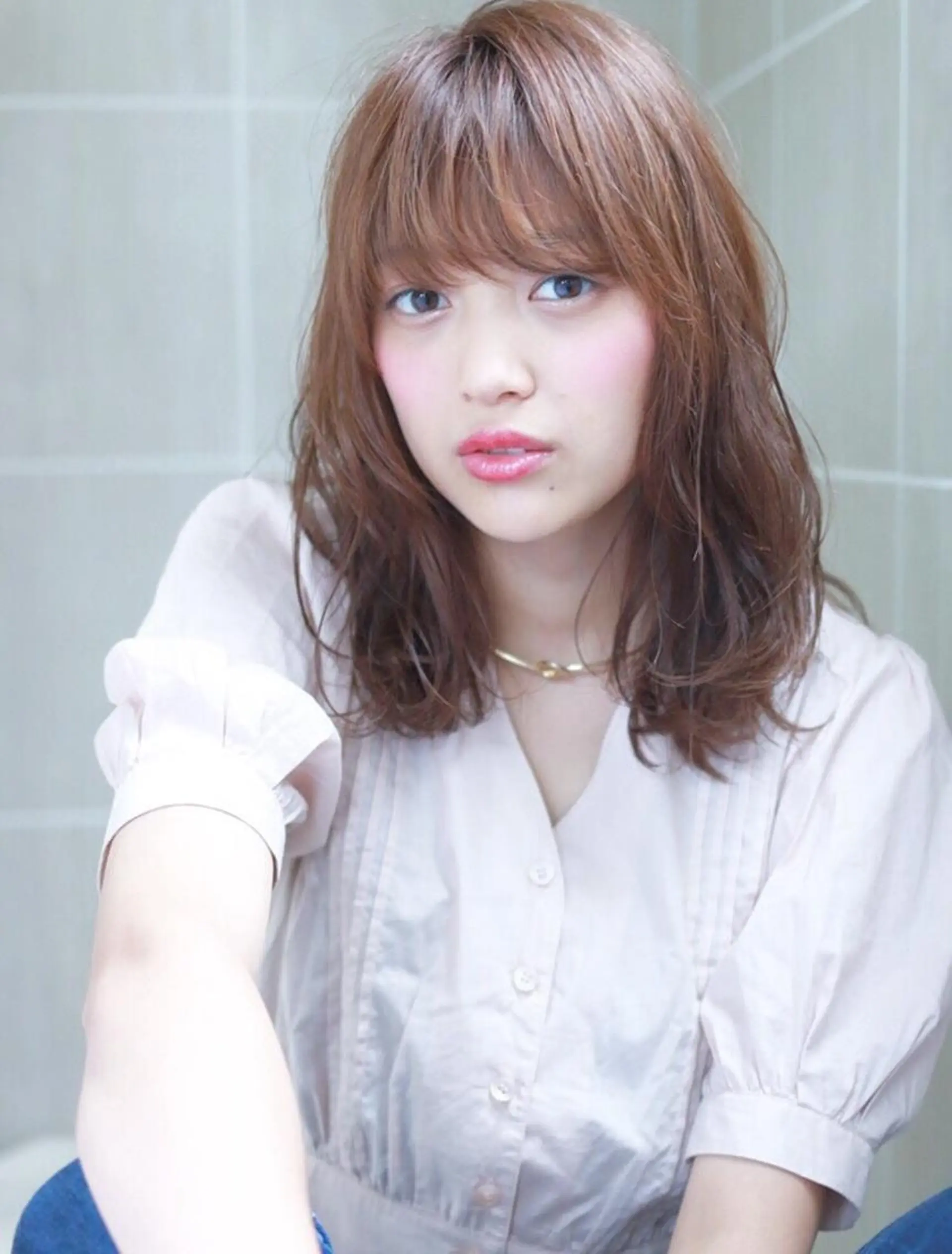 ミディアム カラー パーマ ミディアムパーマ 齋藤 咲のヘアスタイル