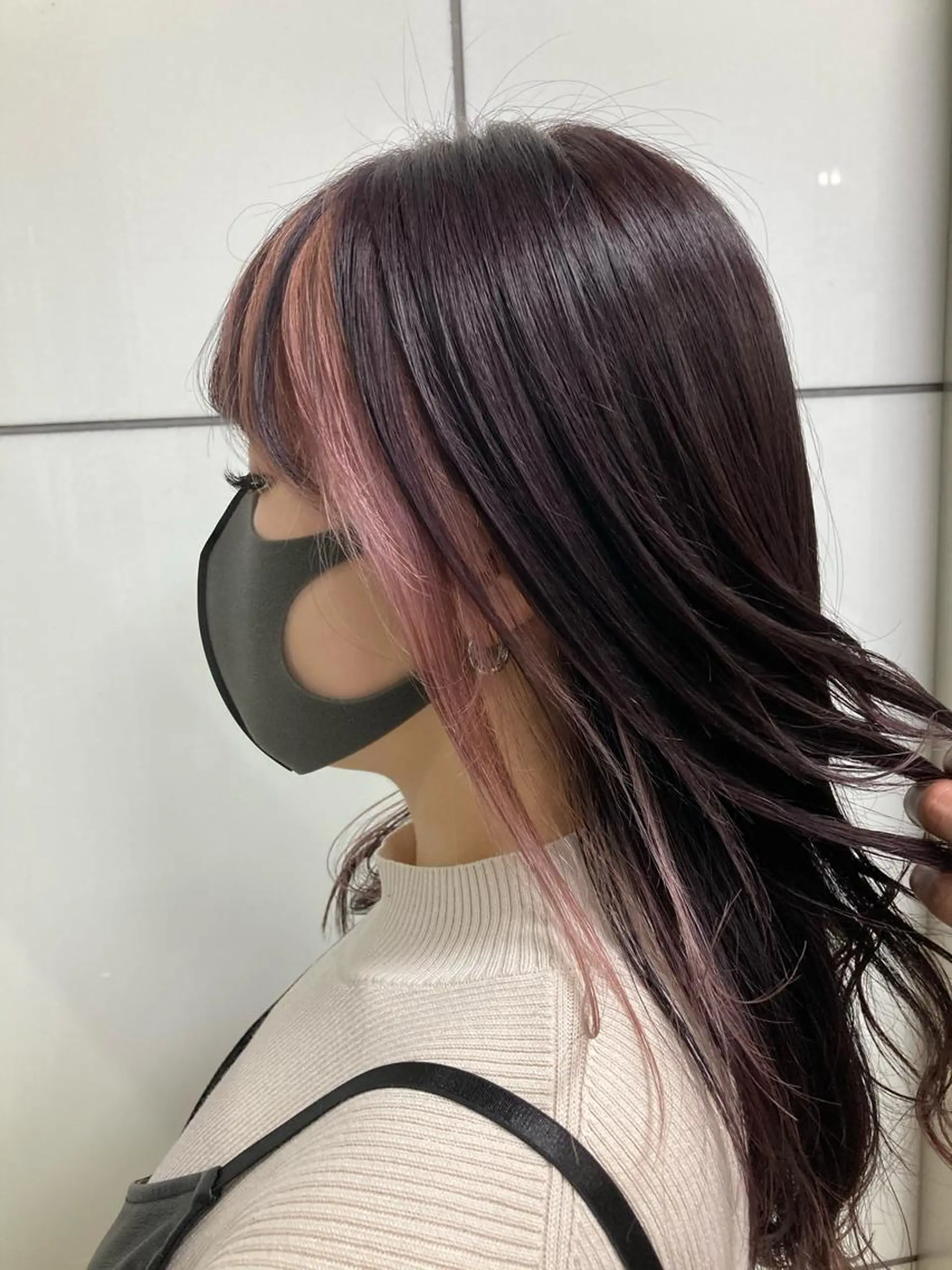 セミロング カラー ミストバング  フェイスフレーミング ピンクカラー ヘアカラー トリートメント 髪質改善/痛ませ ないカラー/西村航大のヘアスタイル