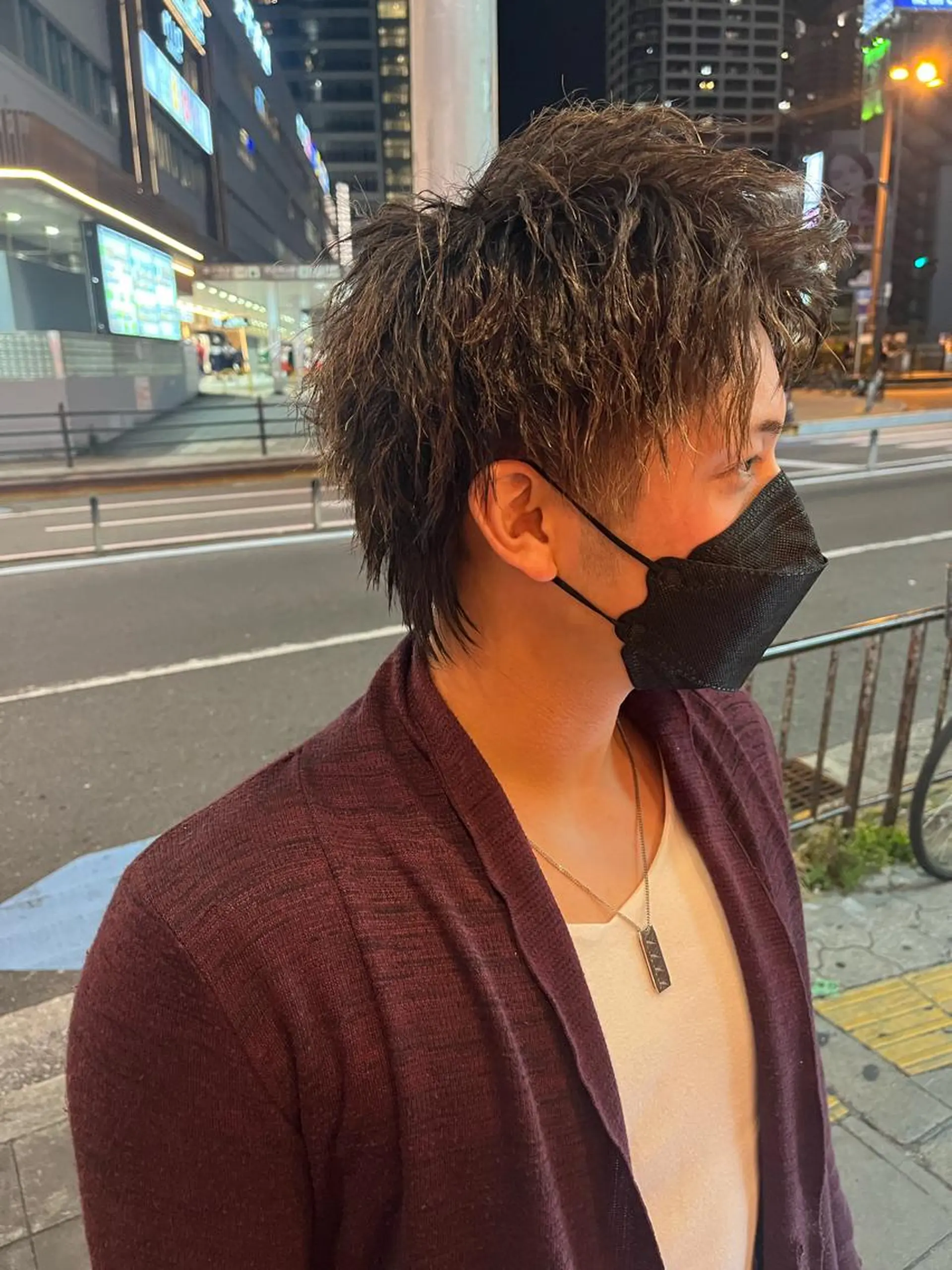 ショート パーマ メンズ アップバング フェードカット メンズハイライト メンズ韓国風 マッシュ カット パーマ AVANCE.難波 店長 松元のヘアスタイル