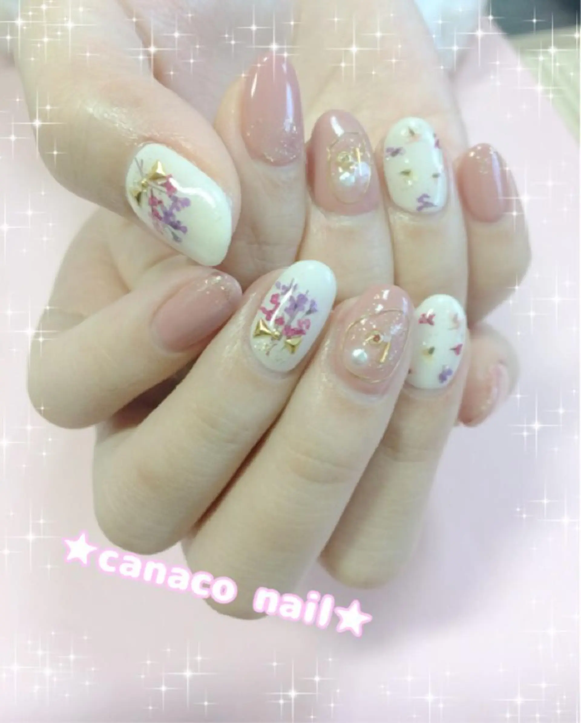 ネイル フラワーネイル ピンク パープル ハンドネイル ハンドケア Felice所属・ベテランネイル cnc  nailのネイルデザイン