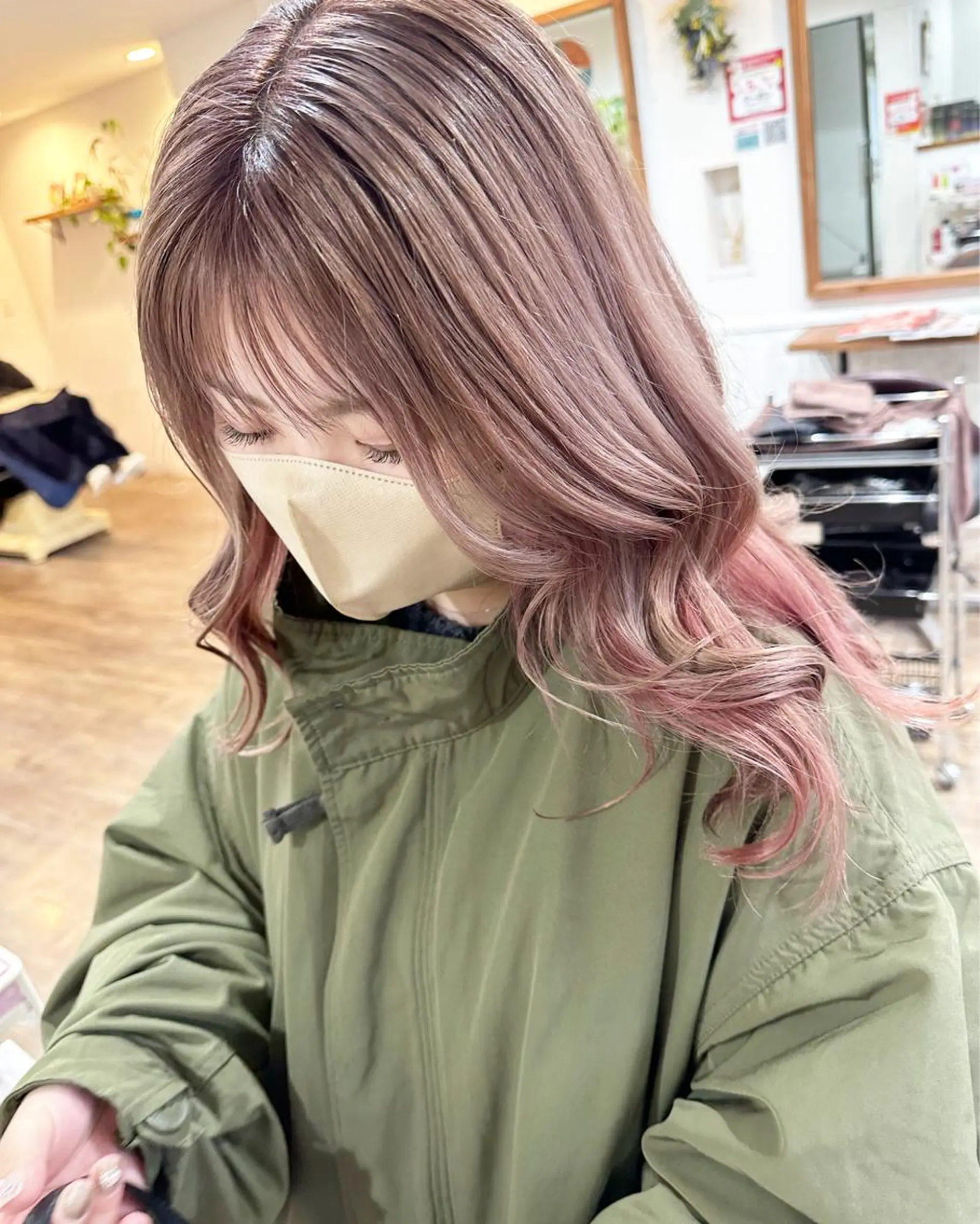 セミロング カラー ブリーチ毛縮毛矯正 👑山口のヘアスタイル