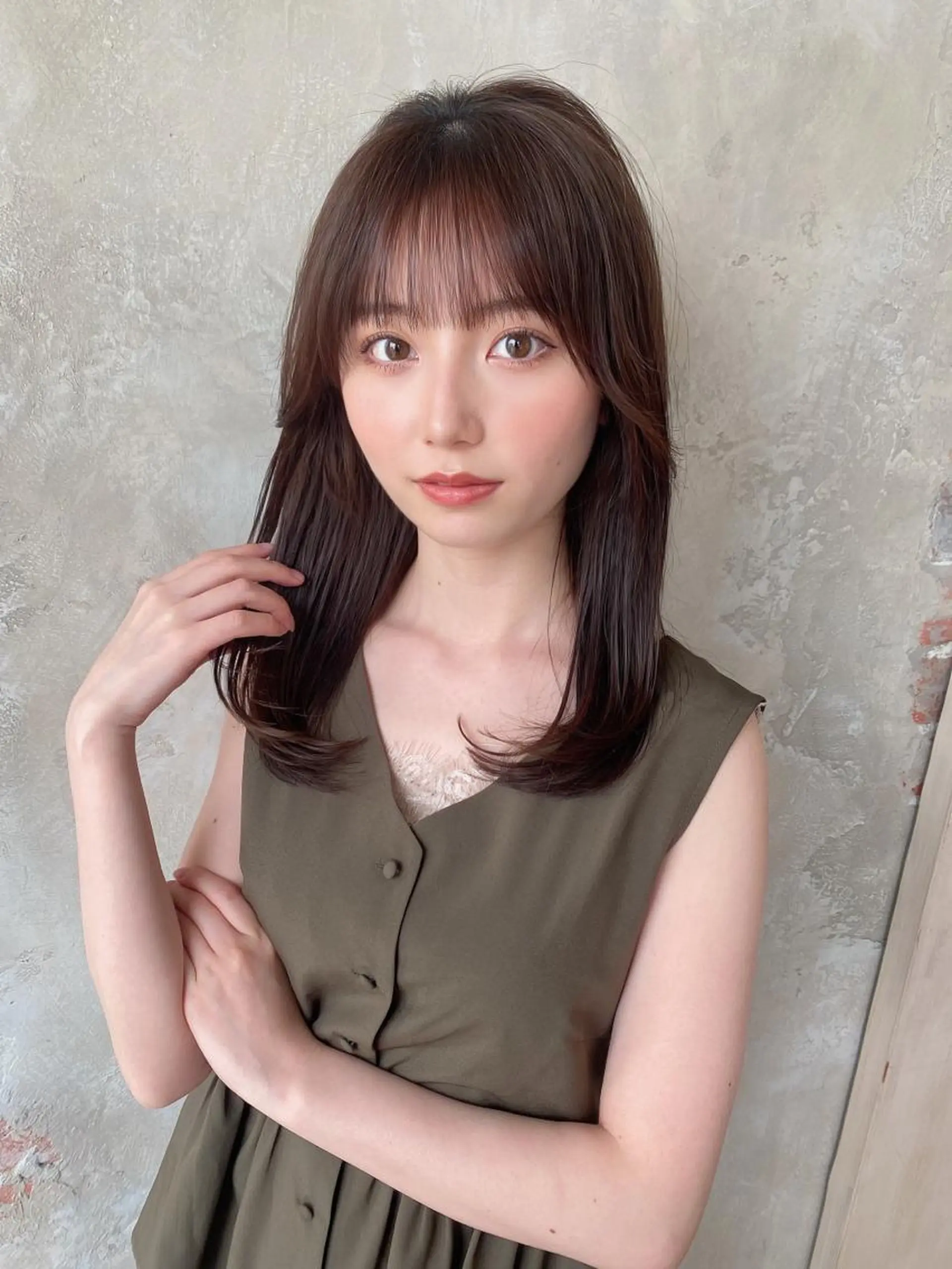 セミロング カラー ベージュカラー ブラウンカラー ブラウンベージュ くびれヘア 顔周りカット カット ヘアカラー トリートメント 顔周り/くびれヘア 韓国ヘア💕風間るなのヘアスタイル