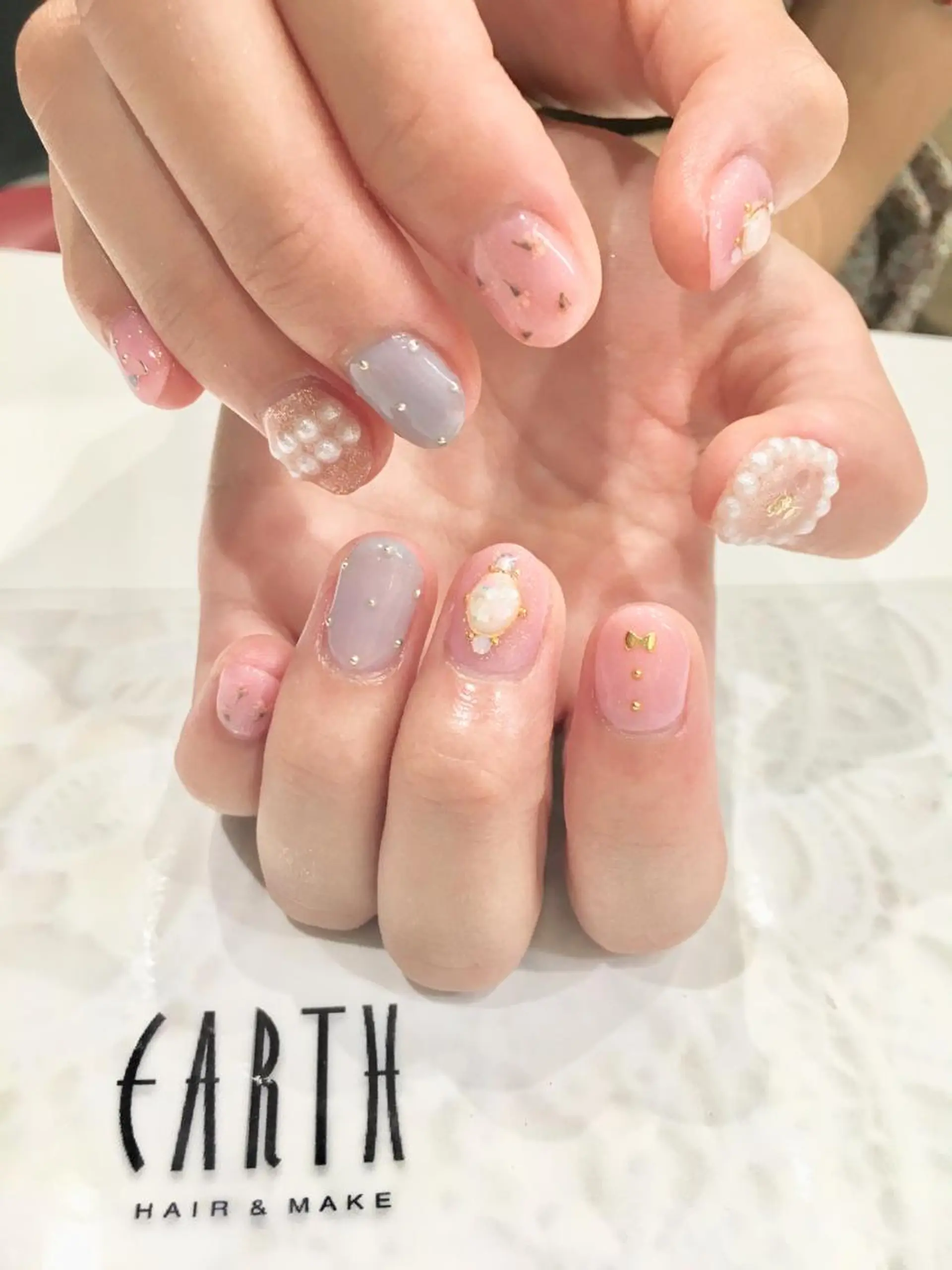 ネイル ブルー クリアネイル ピンク ハンドネイル 佐藤 まりえのネイルデザイン