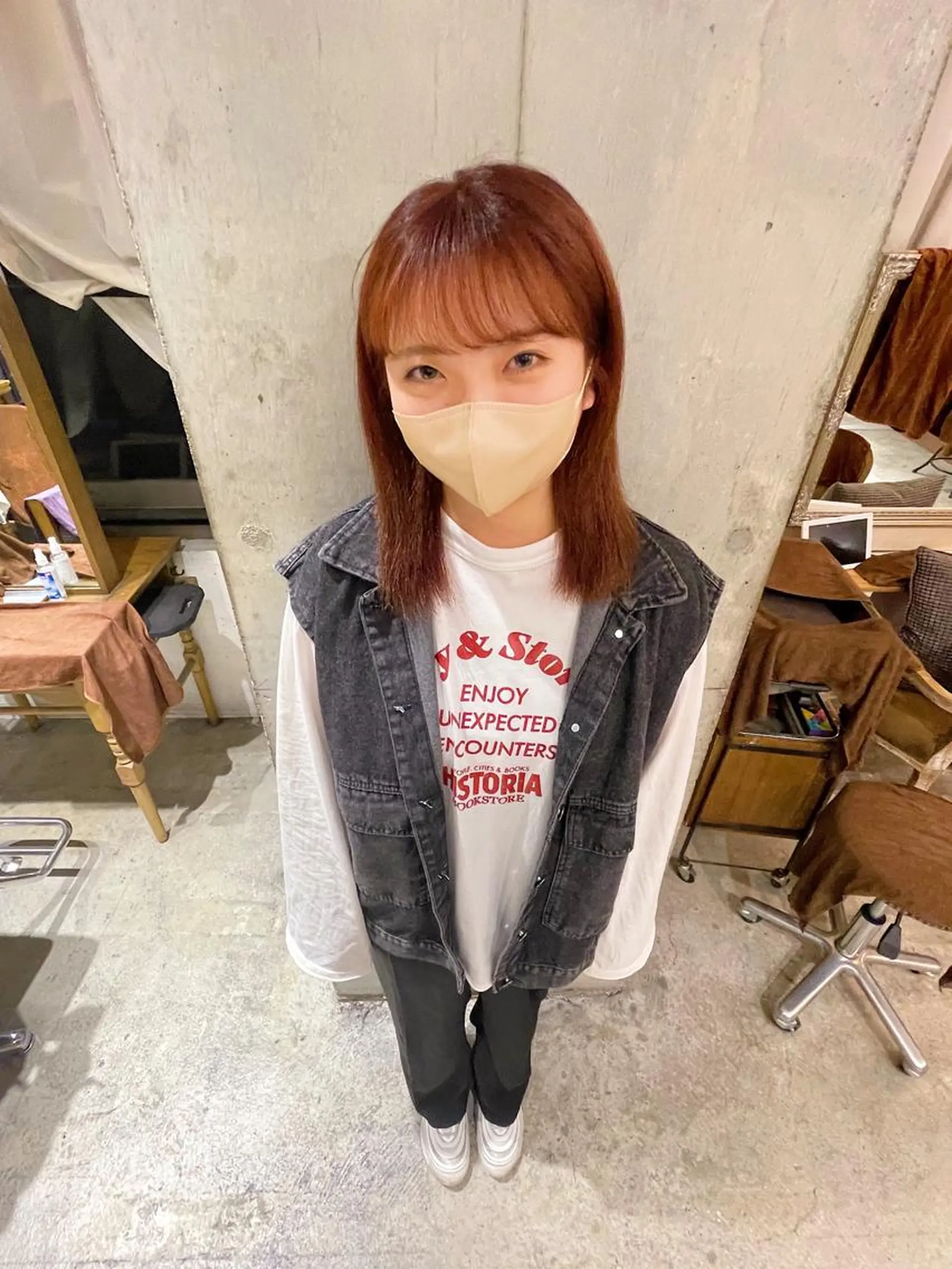 ミディアム カラー ブリーチ ブリーチなしカラー オレンジ loely 💞miyuのヘアスタイル