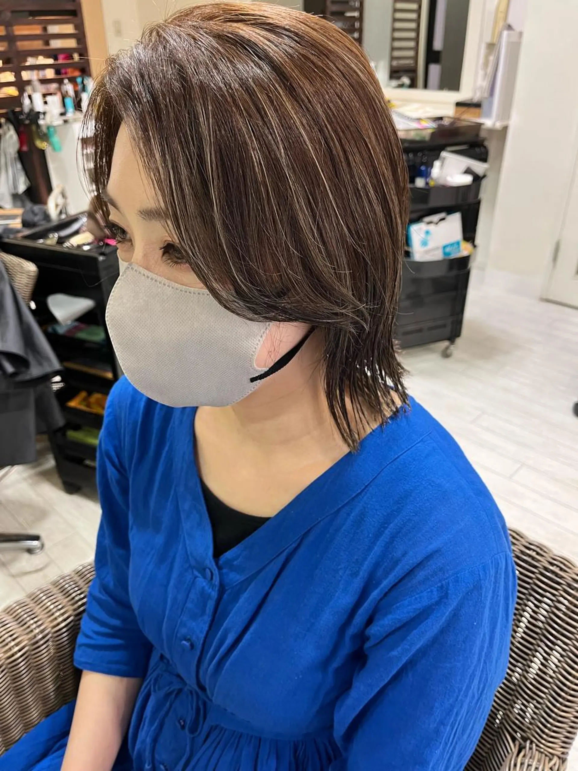 ミディアム ハイライト カット ヘアカラー ママ美容師 ＊ヒマワリのヘアスタイル