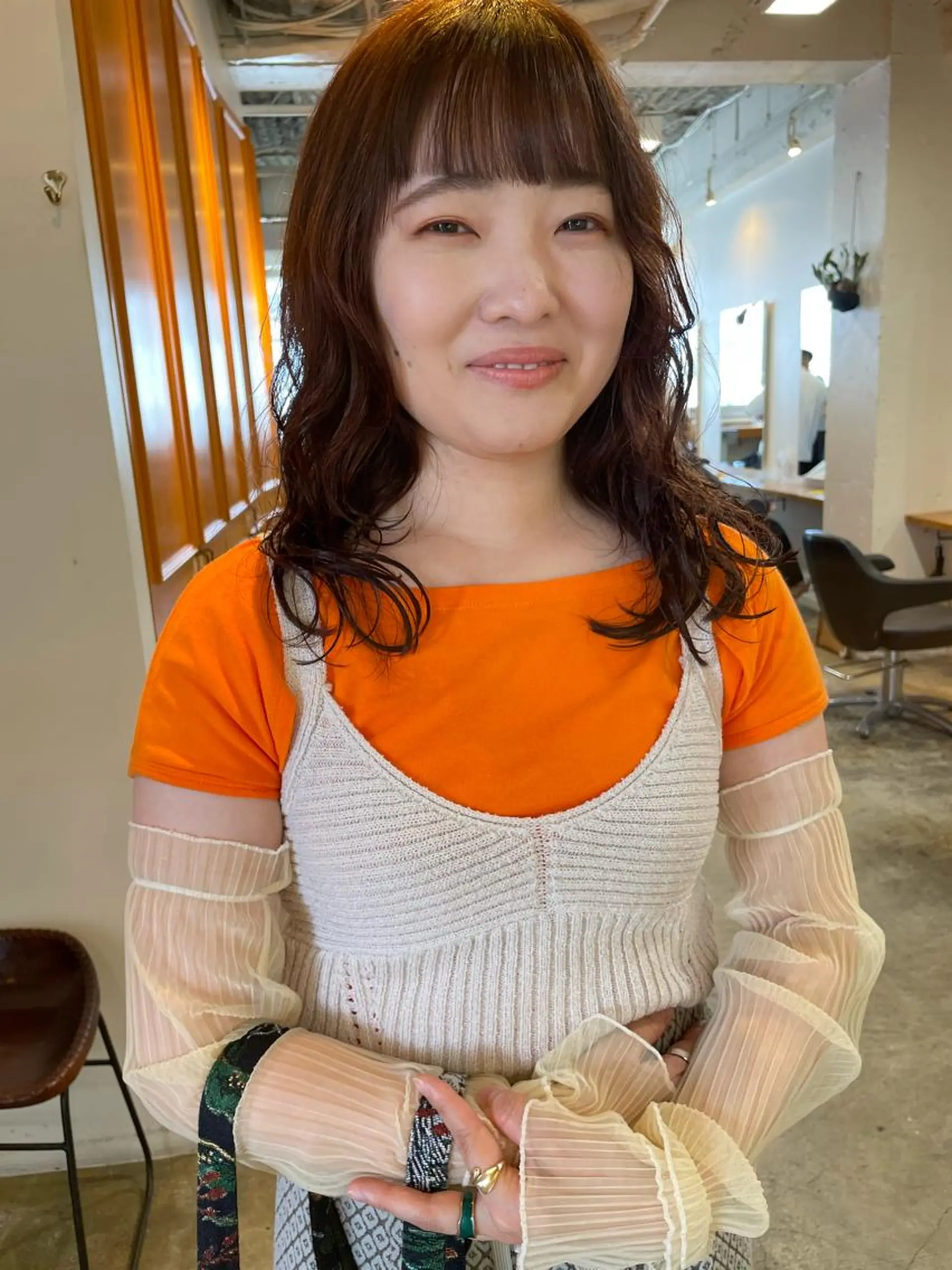 ミディアム カラー パーマ カット ヘアカラー パーマ トリートメント レイヤー／似合わせ TAKUYAのヘアスタイル