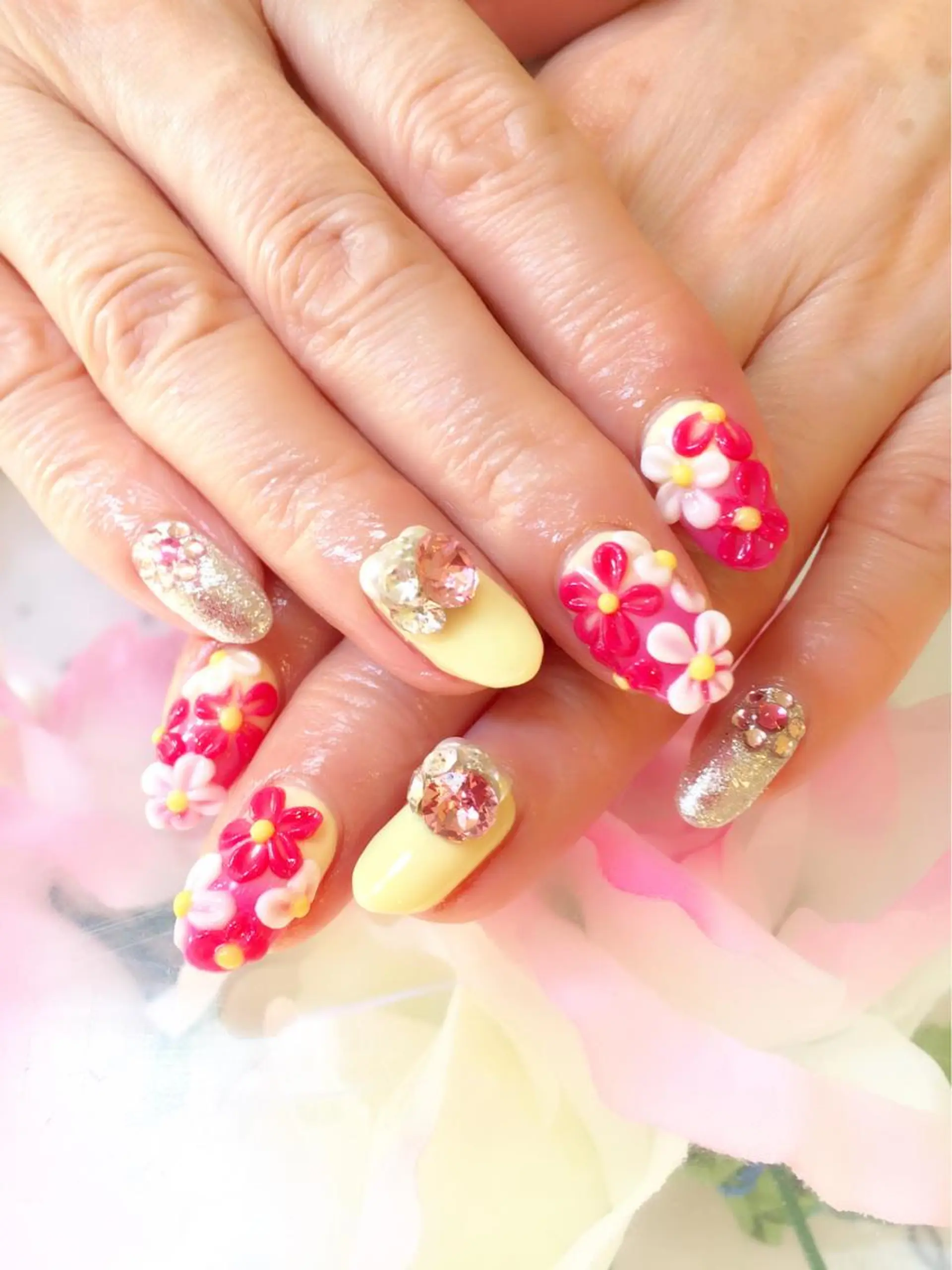 ネイル フットネイル ジェルネイル ミラーネイル パラジェル 春ネイル clover nailのネイルデザイン