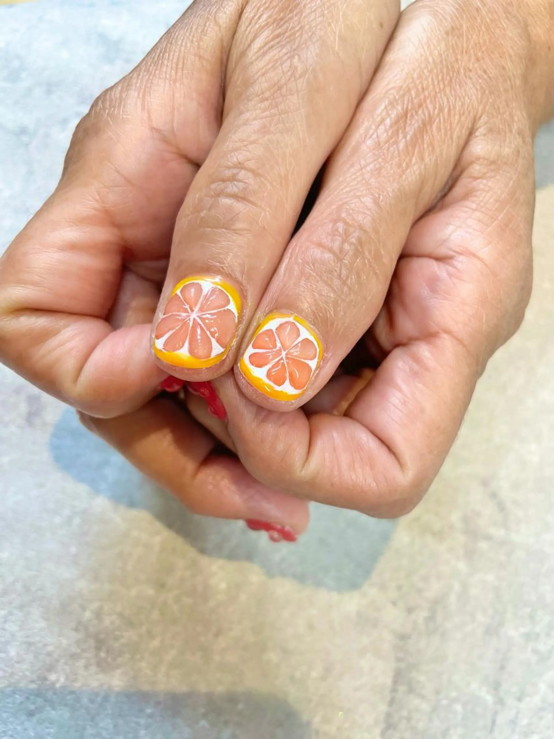 ネイル オレンジ ピンク ハンドネイル ハンドケア FASTNAIL PLUS 新宿店のネイルデザイン