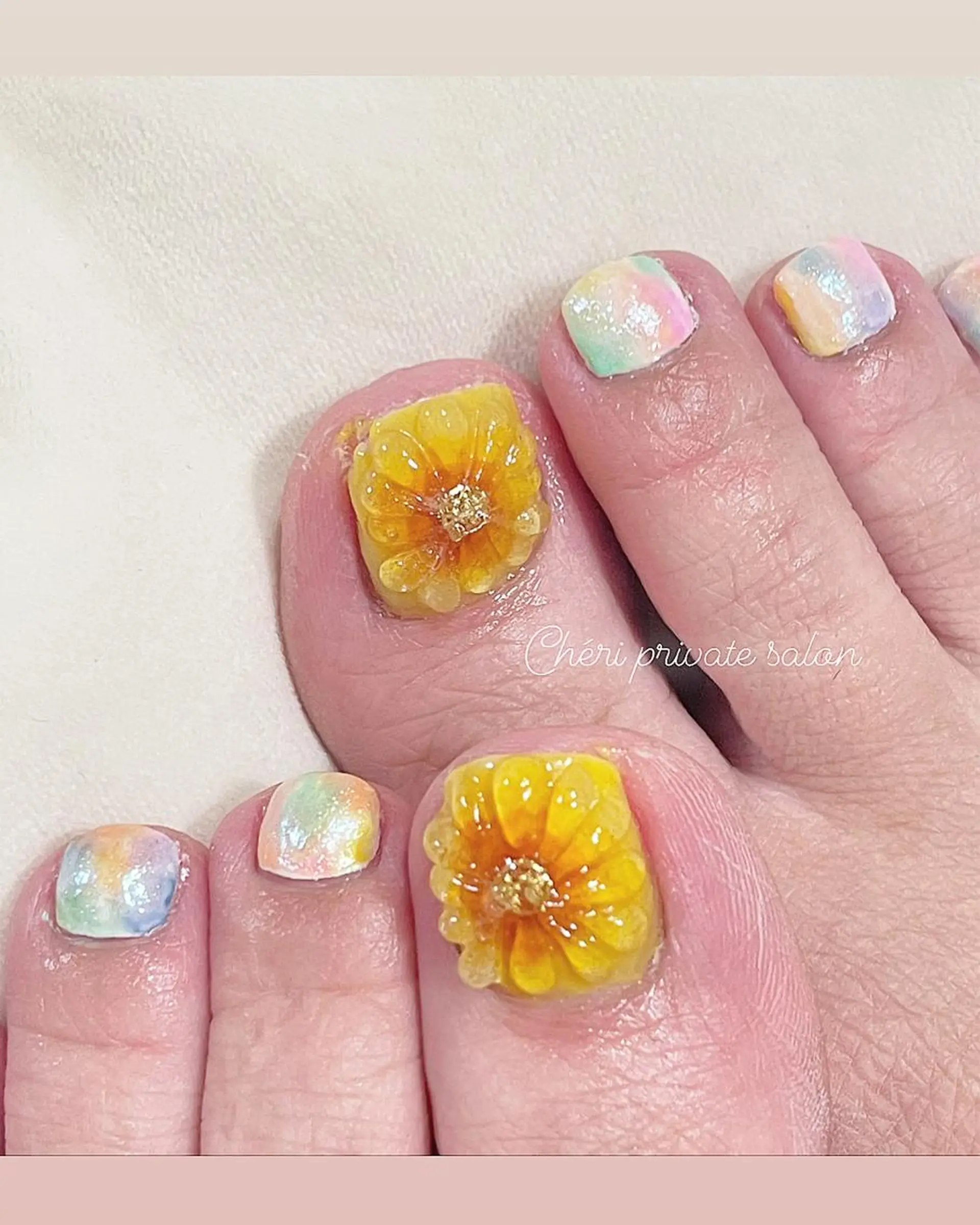 カラー ネイル ぷっくりネイル フットネイル Chérinail 爪のお手入れのネイルデザイン