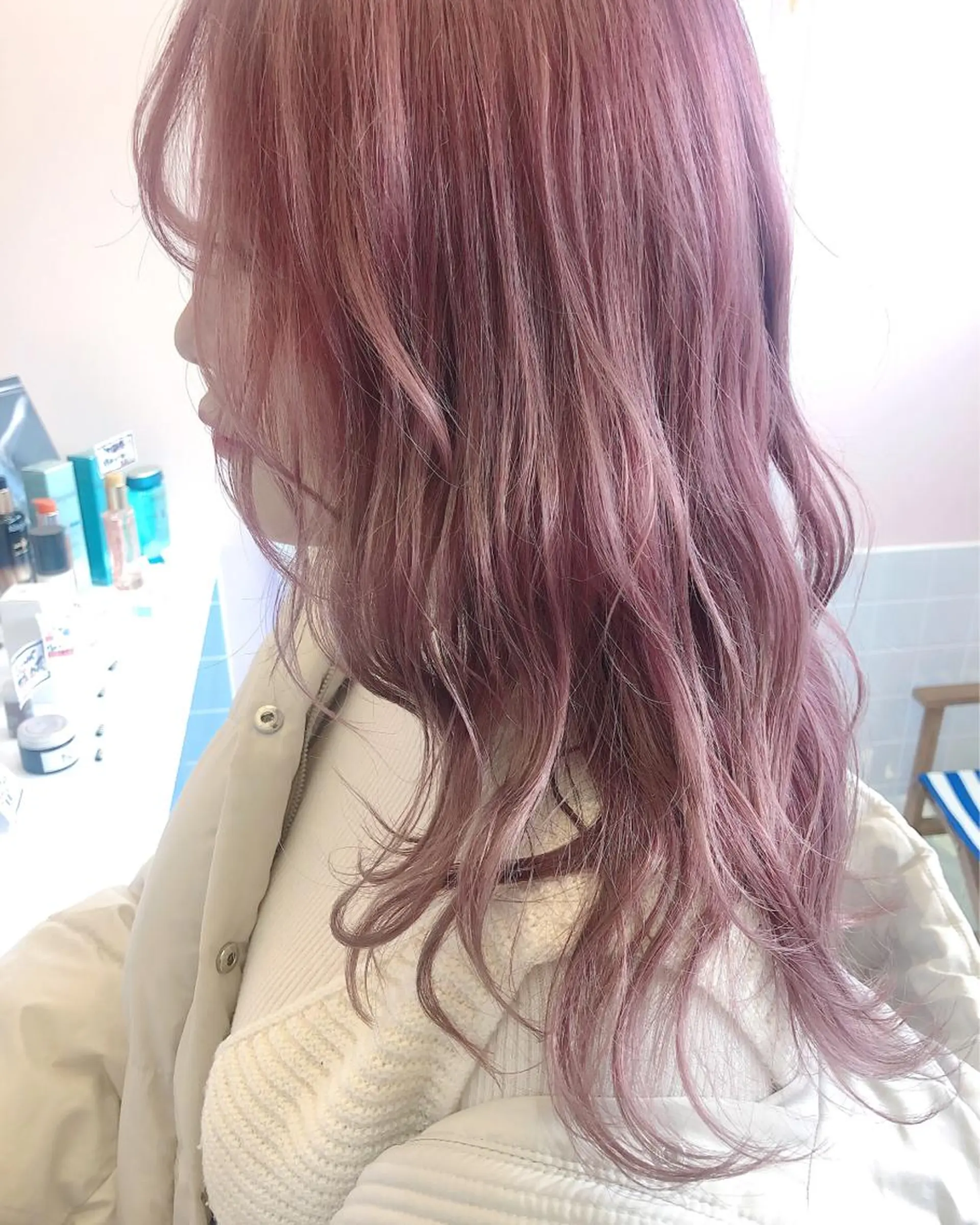 ロング カラー ブリーチ ピンクカラー 透明感カラー× レイヤーカット✨高梨のヘアスタイル