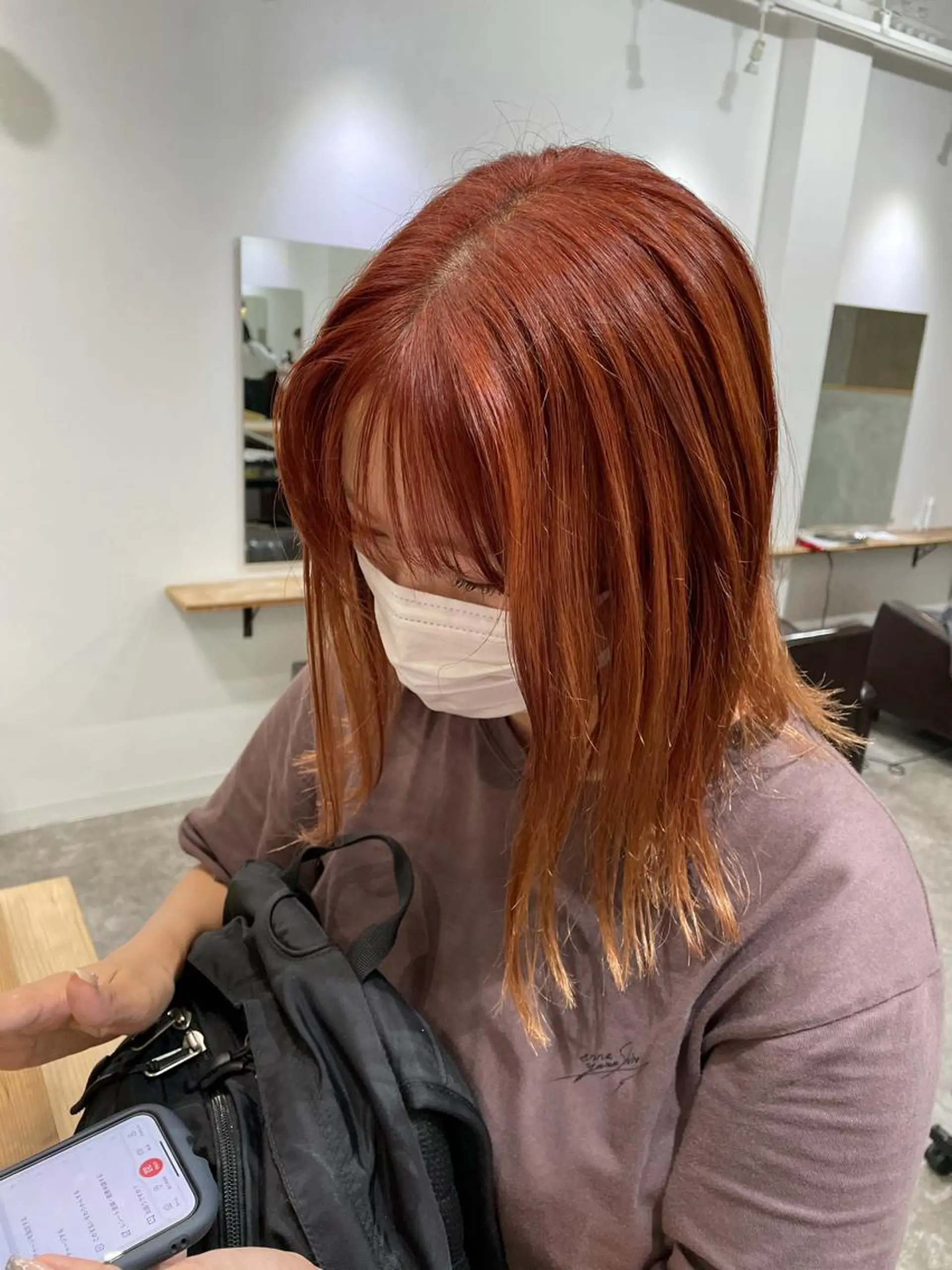 ミディアム カラー オレンジ オレンジピンク ピンクカラー カット ヘアカラー トリートメント パーマ/透明感カラー /ボブ/吉田一生のヘアスタイル