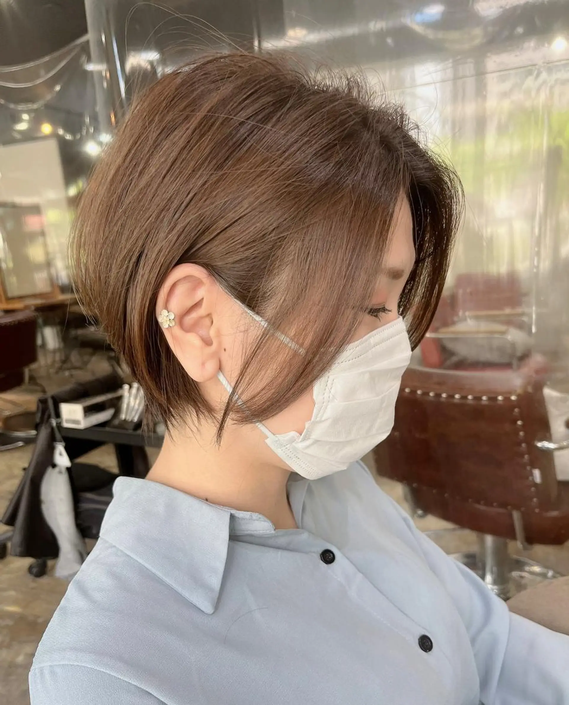 ショート アッシュ ミストバング パープルカラー ボブ ハイライト 初めでも安心🌟 newi町田✂のヘアスタイル