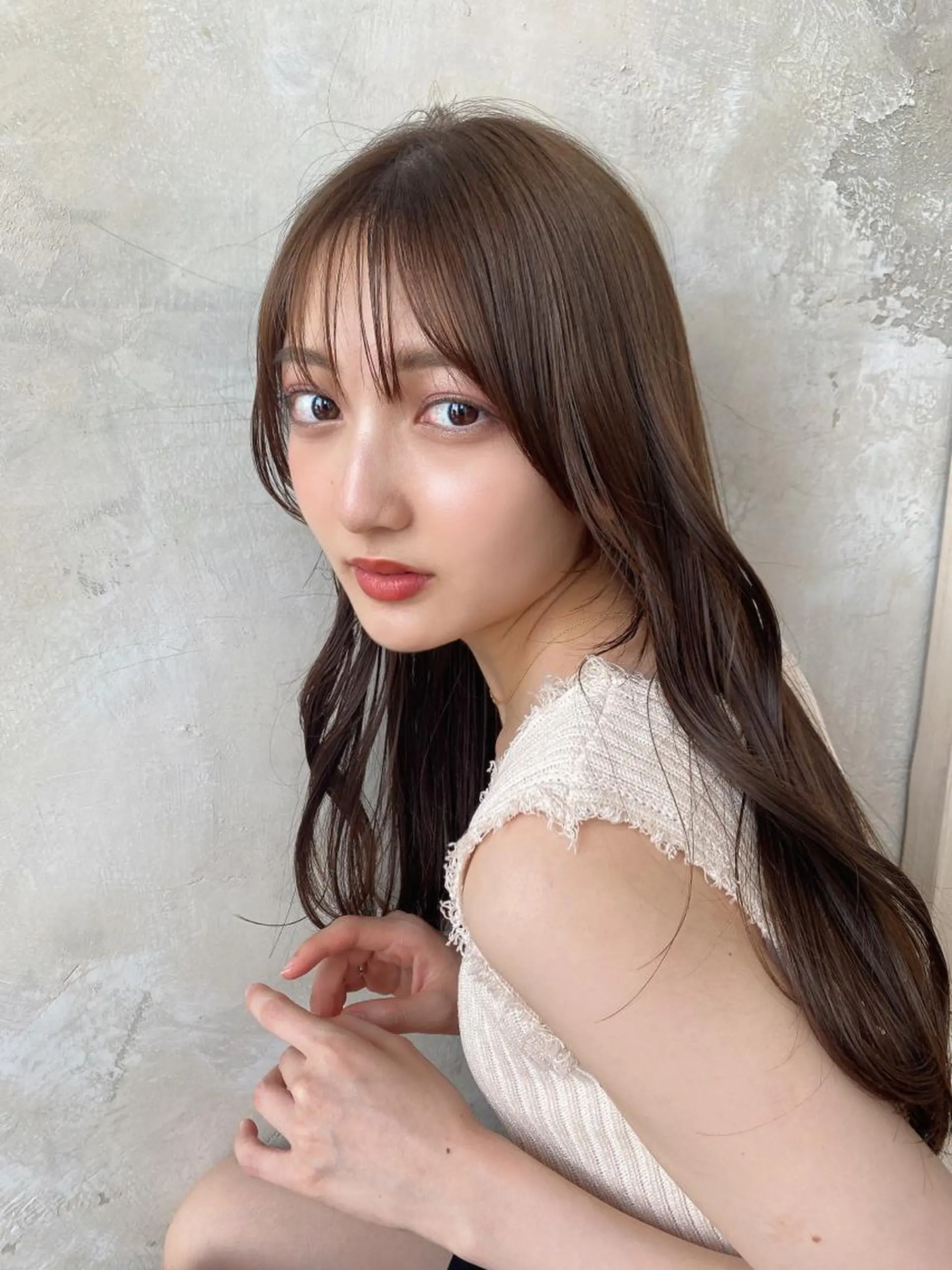 セミロング カラー ベージュカラー ブラウンカラー ブラウンベージュ くびれヘア カット ヘアカラー トリートメント 顔周り/くびれヘア 韓国ヘア💕風間るなのヘアスタイル