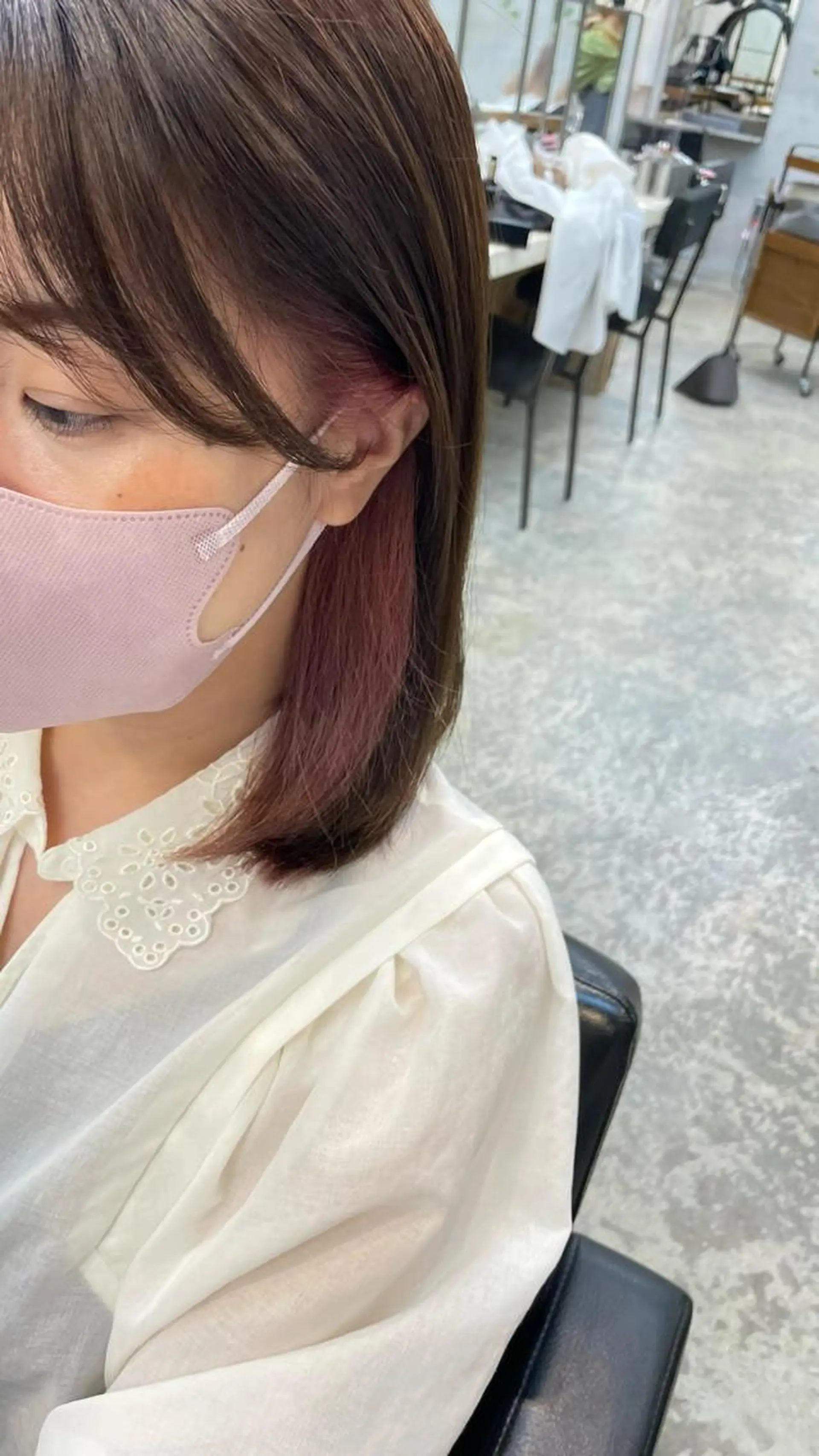 ミディアム カラー インナーカラー ピンクカラー 銀 座のヘアスタイル