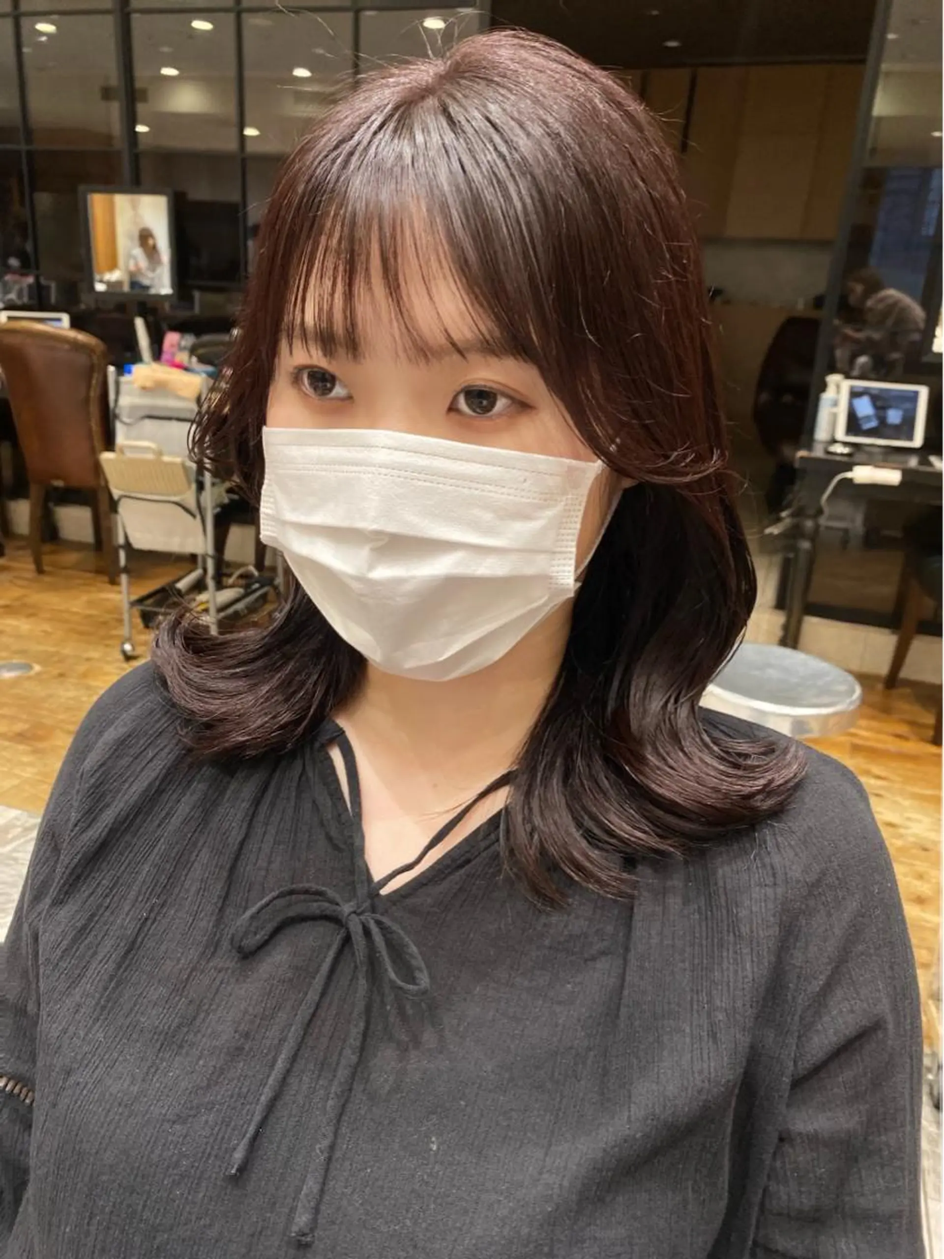 ミディアム カラー ベージュカラー ブラウンカラー カシス ラベンダーカラー ラベンダーピンク カット ヘアカラー トリートメント 顔周り/くびれヘア 韓国ヘア💕風間るなのヘアスタイル