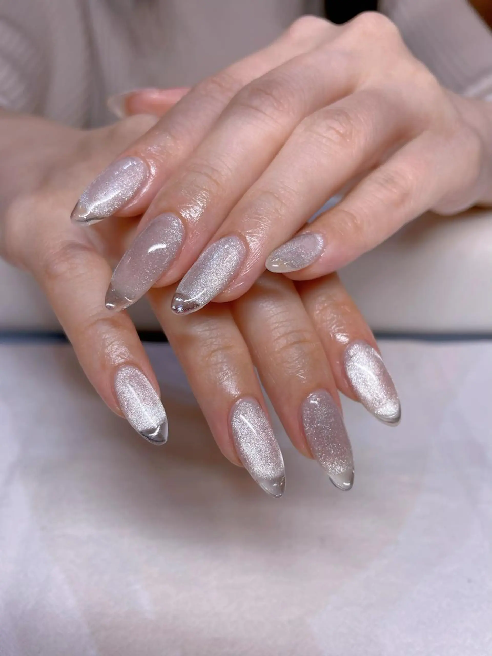 ネイル クリアネイル フレンチネイル キラキラネイル マグネットネイル シルバー ハンドネイル ネイリスト ❄️ユキ❄️のネイルデザイン