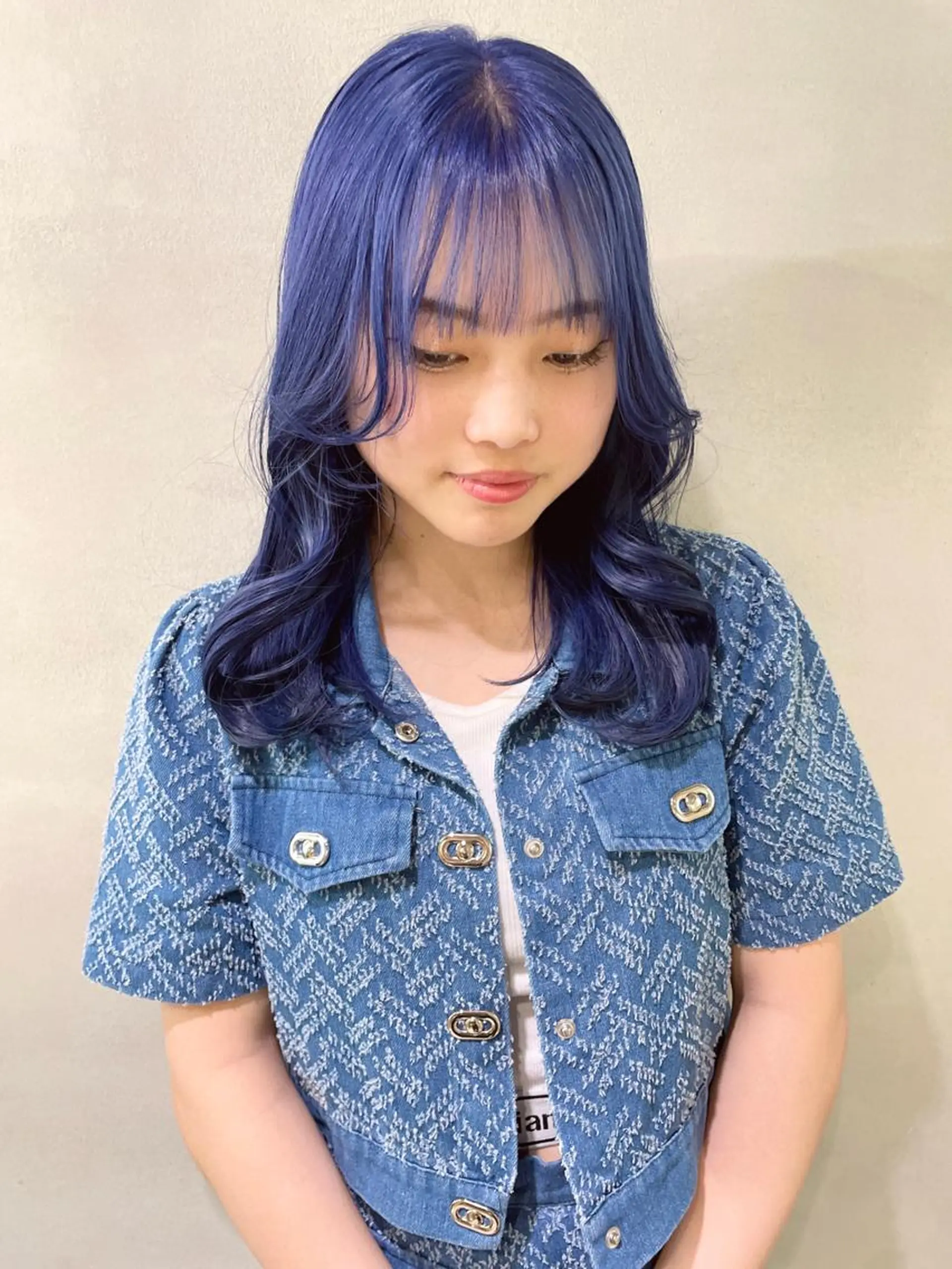 セミロング カラー ブリーチ ブルーカラー ハイトーンカラー 心斎橋/ブリーチ minamiのヘアスタイル