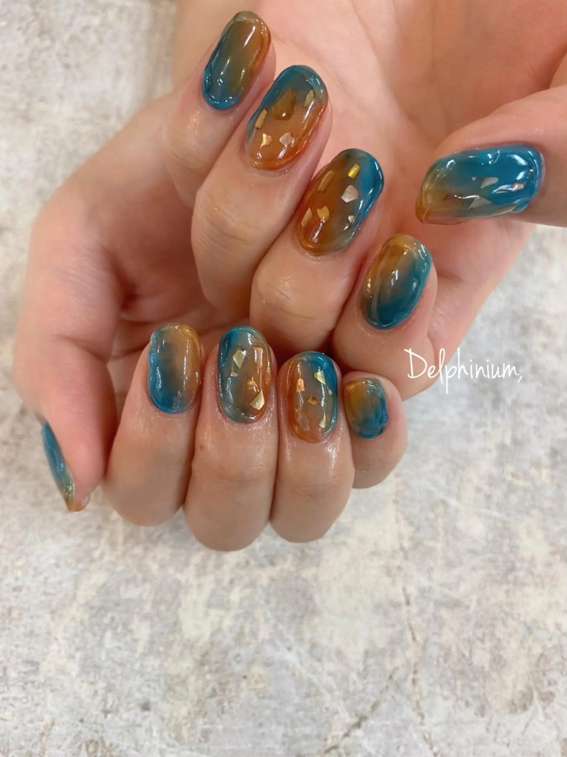 ネイル アートネイル ブルー ミラーネイル 持ち込み ストーンネイル ハンドネイル 岡本 友恵のネイルデザイン