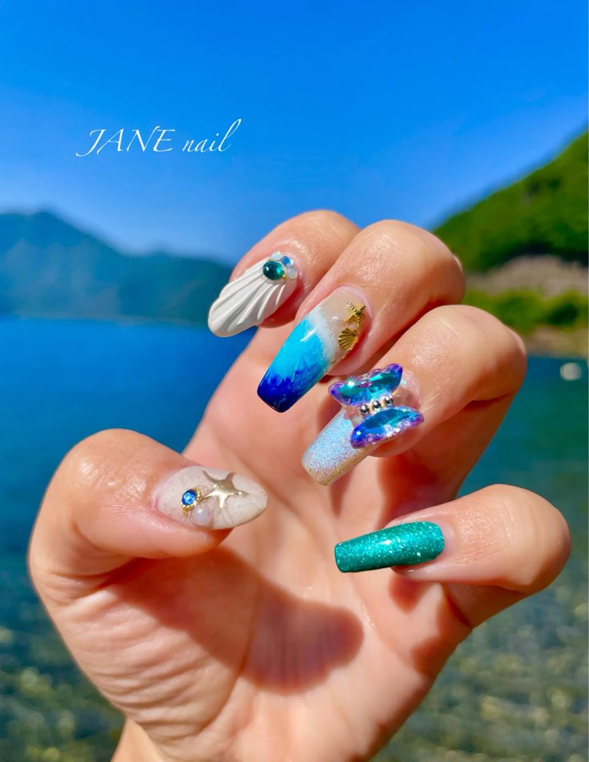 ネイル フットネイル ミラーネイル スクエアネイル 夏ネイル ハンドネイル Nail Salon JANEのネイルデザイン