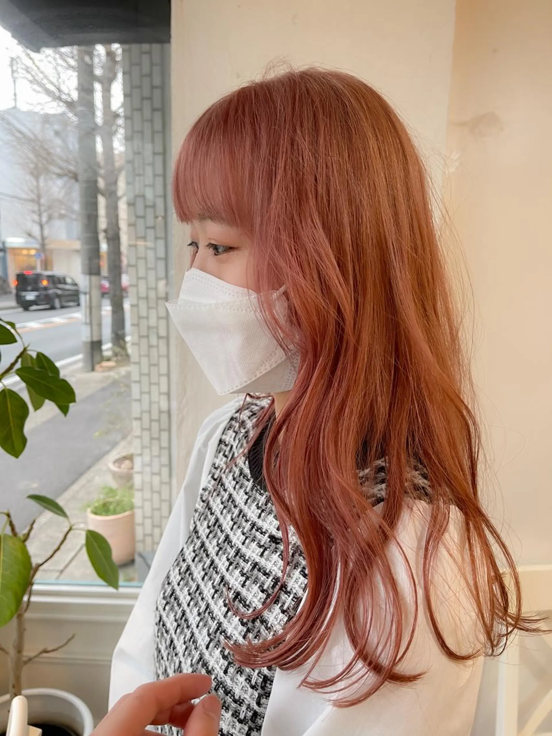 セミロング カラー ベージュカラー オレンジ ピンクカラー ピンクベージュ kyon.hair 韓国カットカラーのヘアスタイル