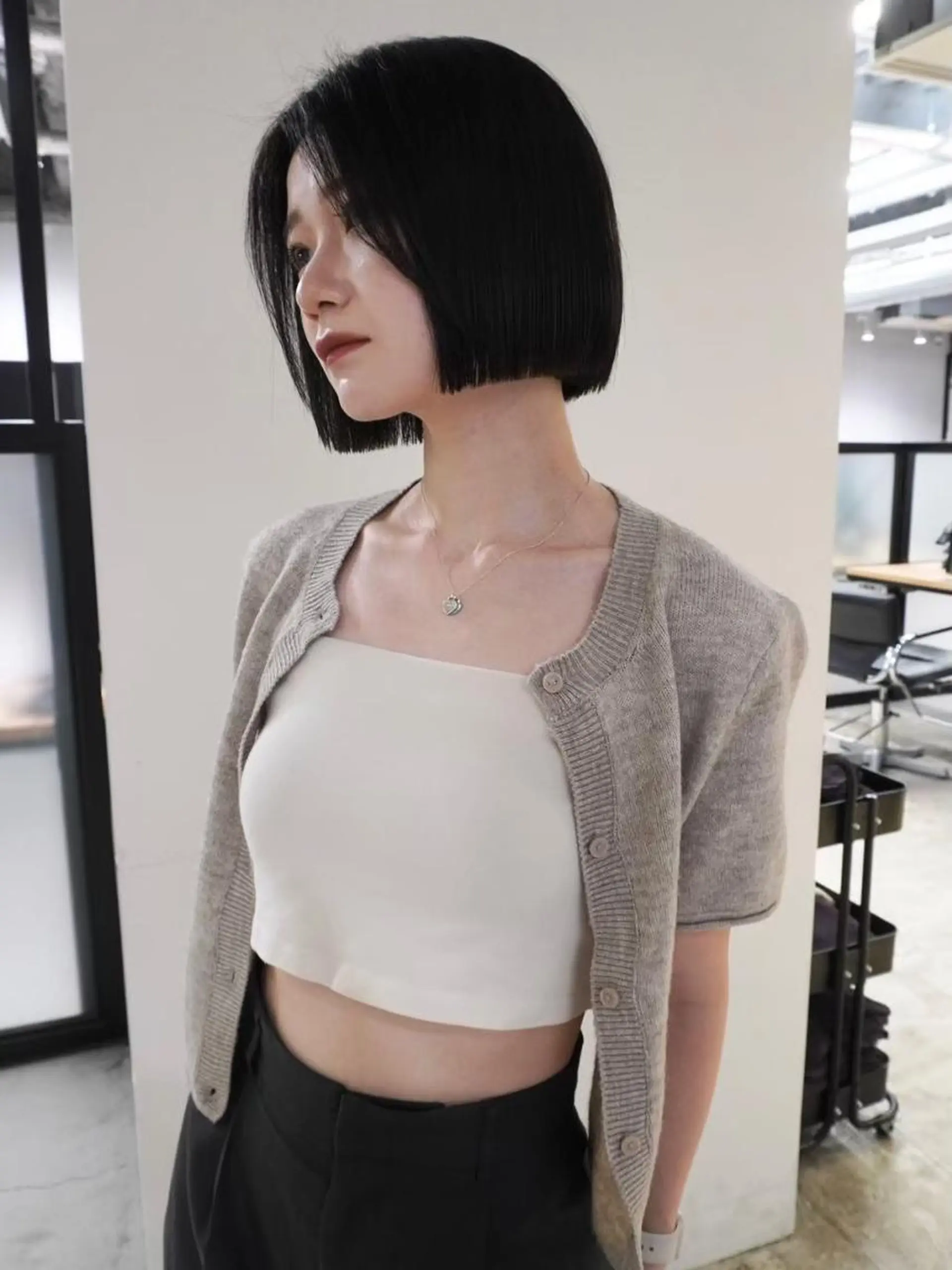 ミディアム ショートボブ ミディアムパーマ ボブ ハイライト 髪質改善 カット ヘアカラー トリートメント CEINE PATHのヘアスタイル