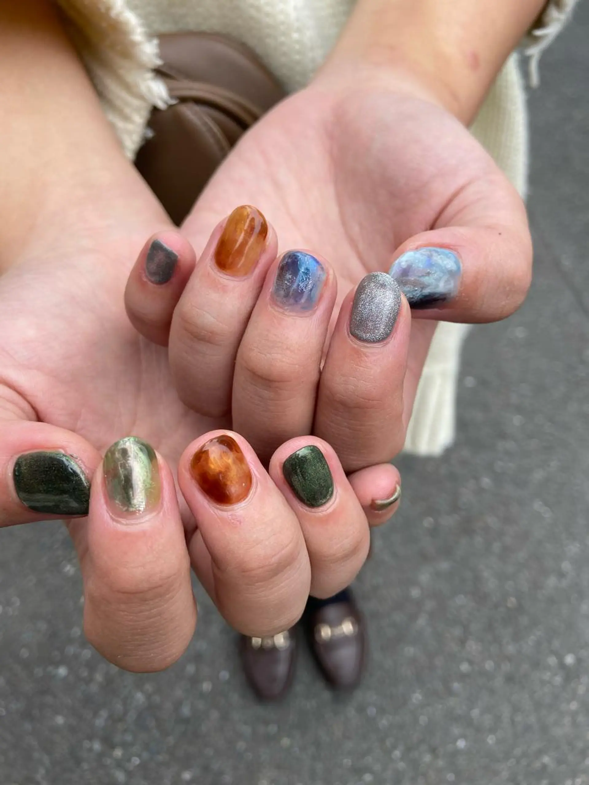 ネイル アートネイル グリーン ミラーネイル . unffのネイルデザイン