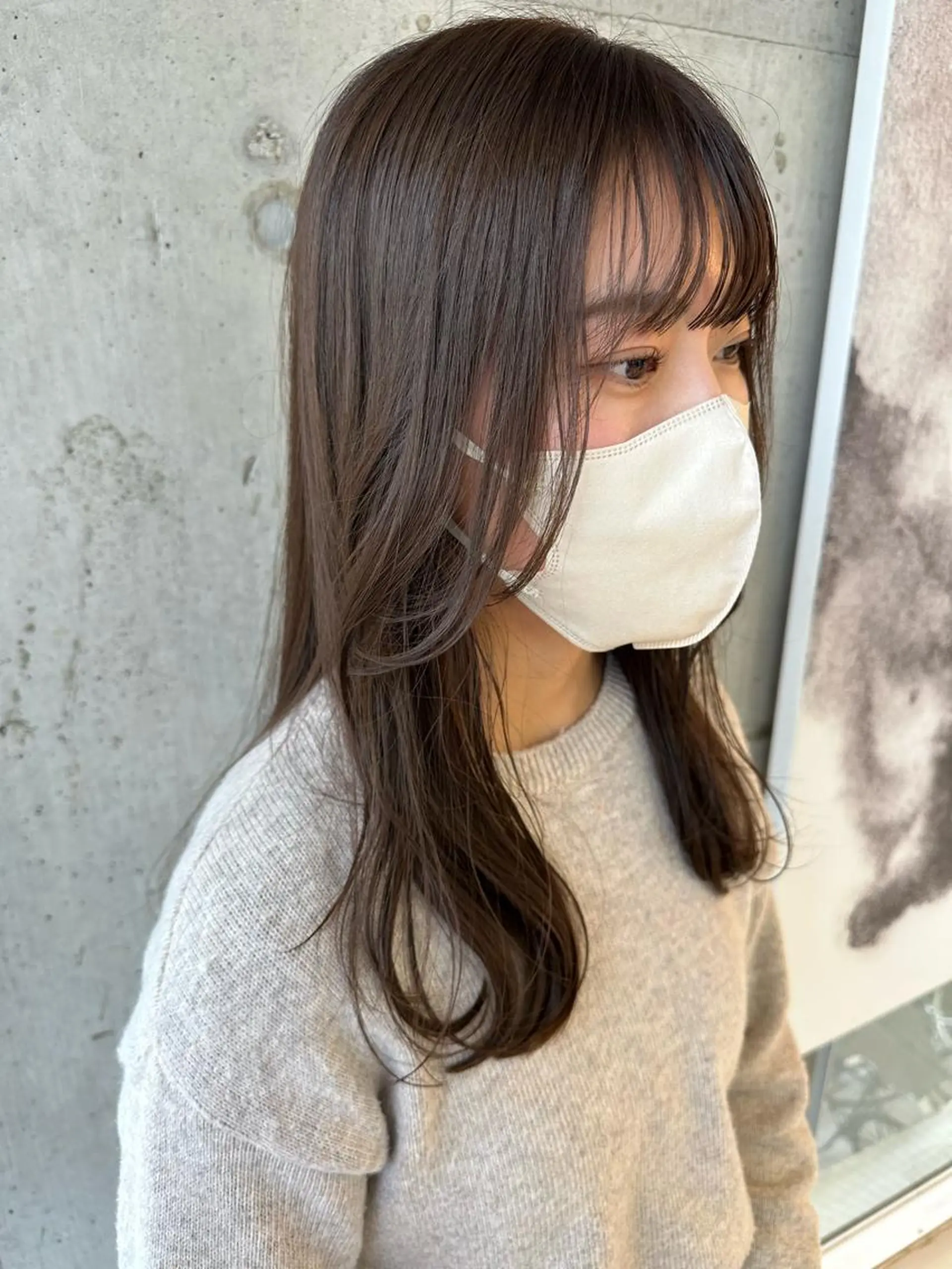 セミロング アッシュ パープルカラー 顔周りカット 似合わせカット 園田あずさ/髪質改善 /透明感カラーのヘアスタイル