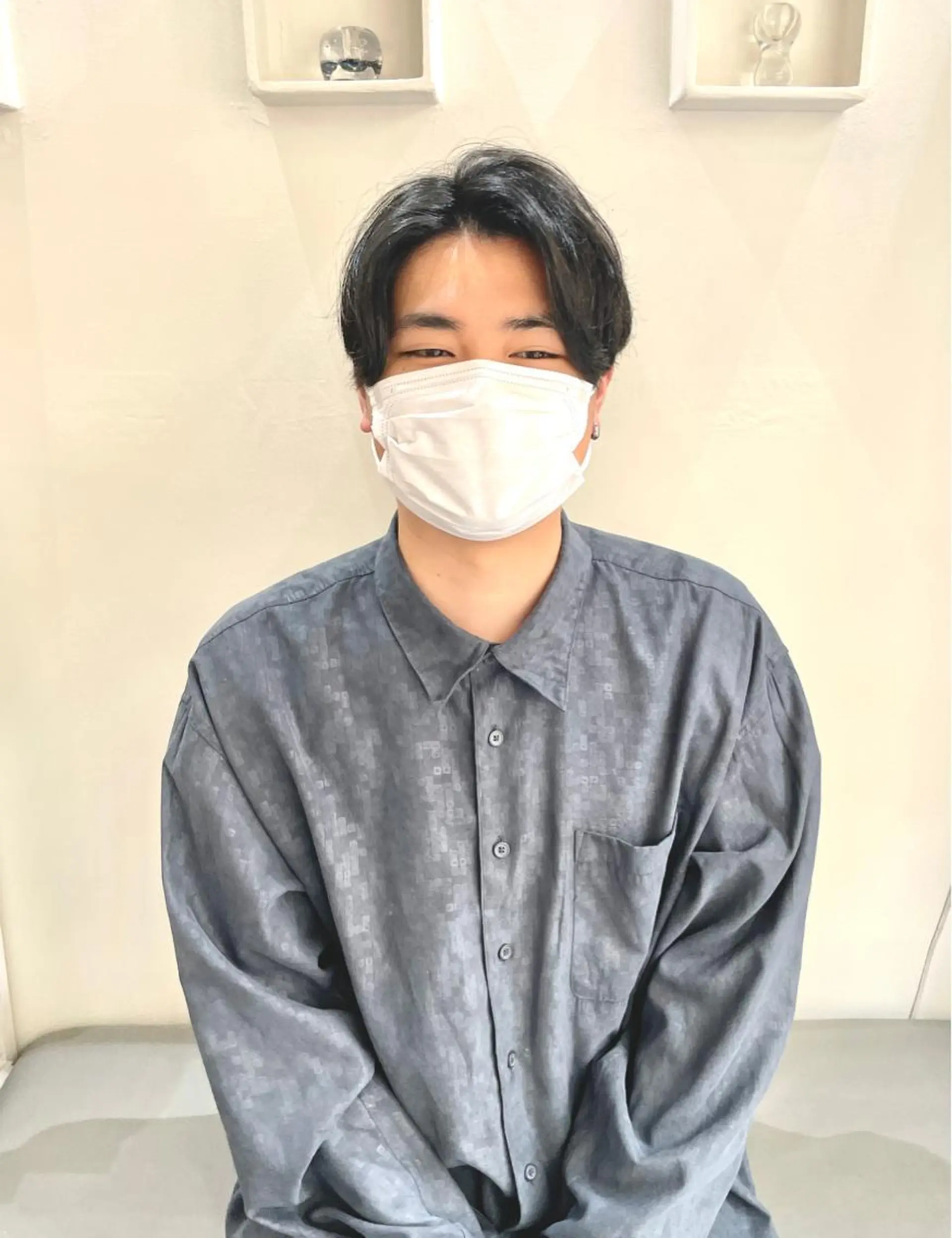 ミディアム メンズ ミディアムパーマ センターパート メンズパーマ MVALLEY所属・韓国ヘア/ 古川のヘアスタイル