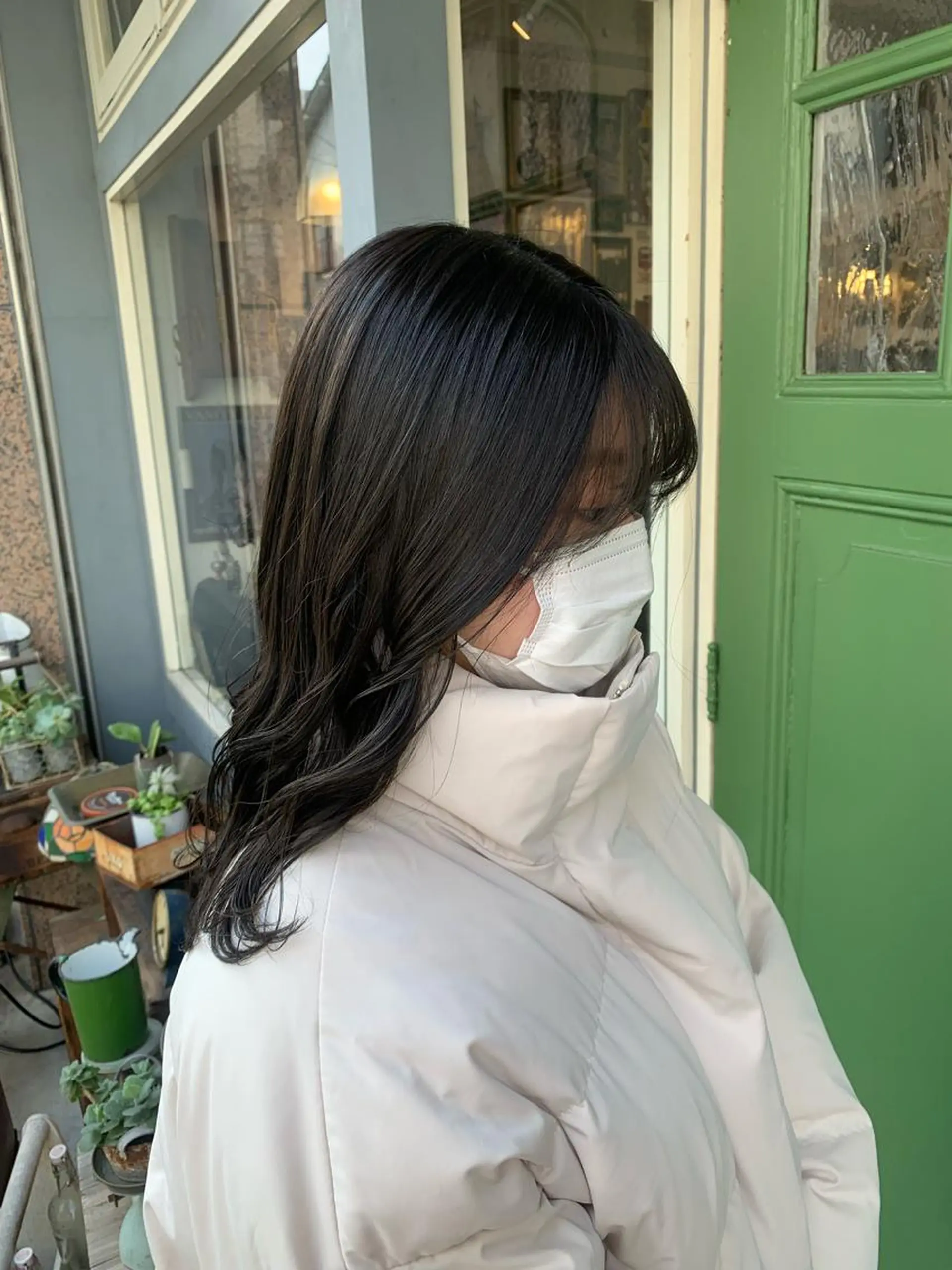 セミロング カラー 透明感カラー グレージュ オリーブグレージュ オリーブグレー 清水千優/パーマ/透 明感カラー/メンズのヘアスタイル