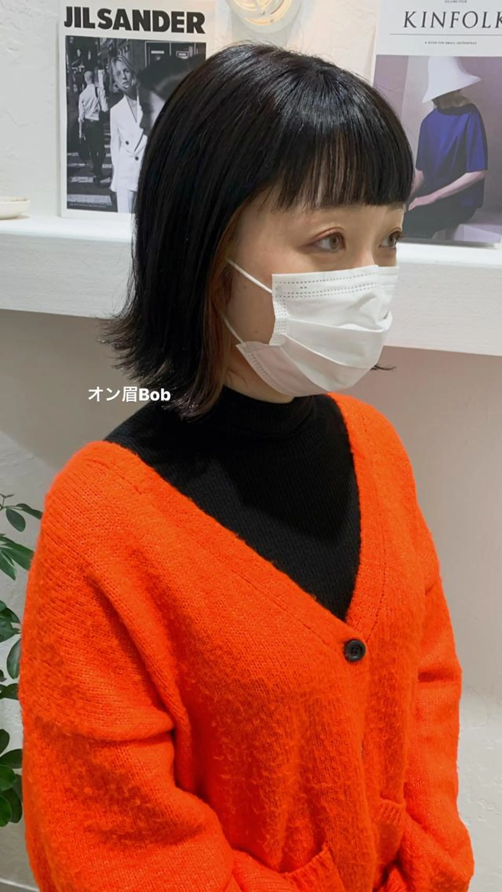 ミディアム カラー ボブ オン眉 外ハネヘア 顔周りレイヤー 🎀マリノのヘアスタイル