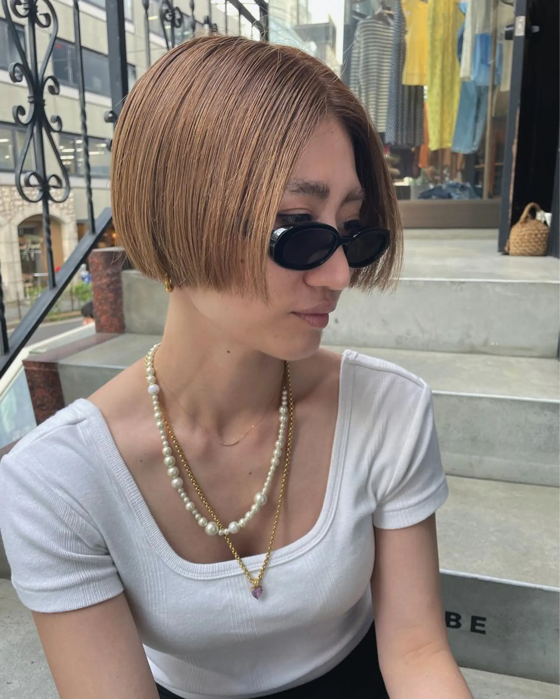 ショート カラー ブリーチ 透明感カラー ボブ カット ヘアカラー トリートメント BANKSIA ボブ専門/草野明郎のヘアスタイル