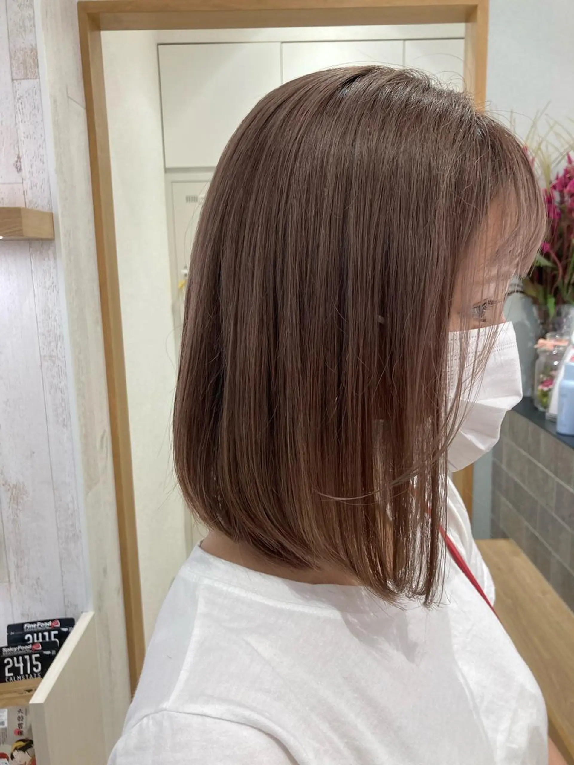 ミディアム カラー ベージュカラー 透明感カラー 野村 さなみ✨ぱっつんボブのヘアスタイル
