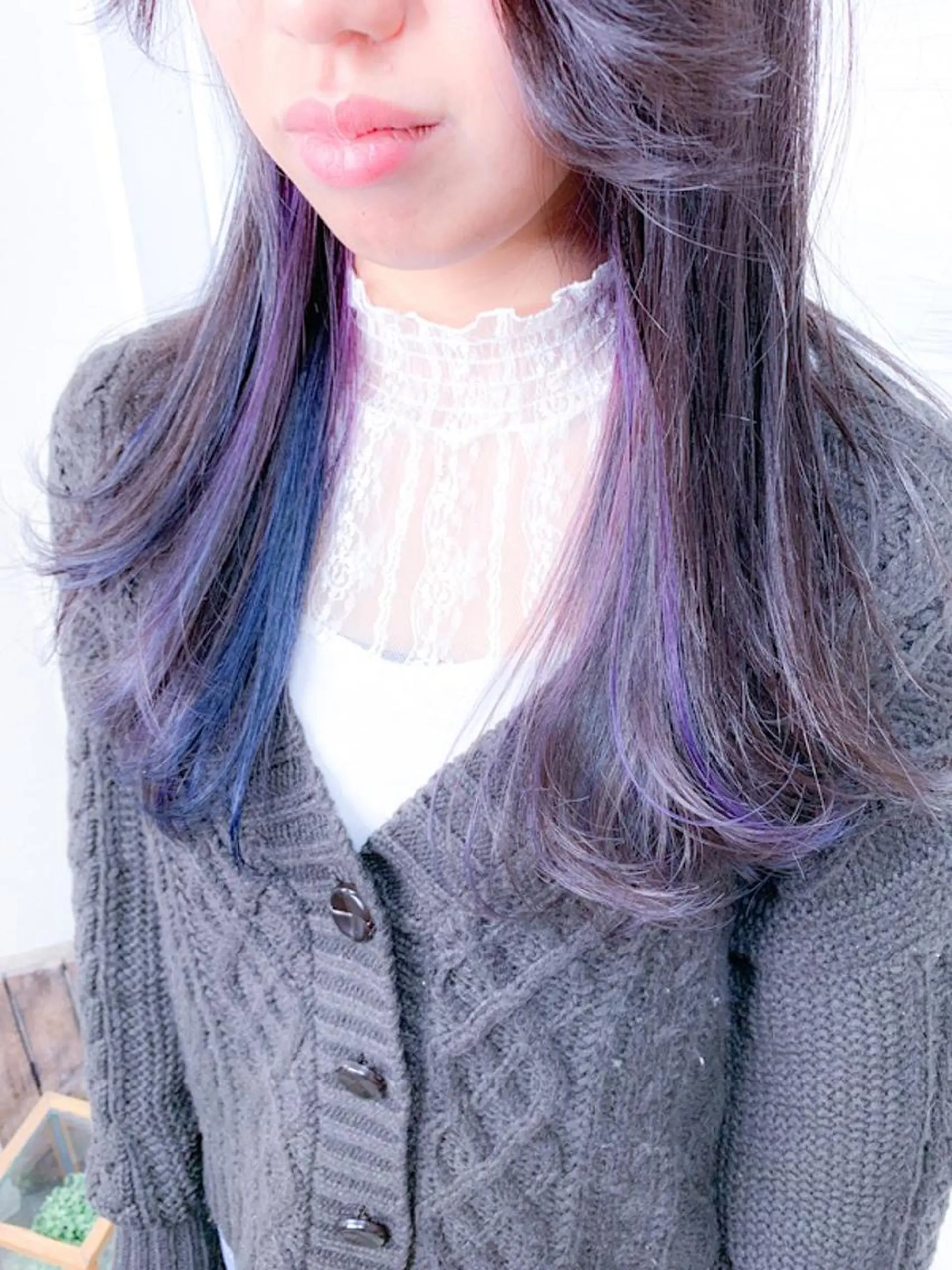 セミロング カラー 黒髪 ブルーカラー ブルーブラック ユニコーンカラー カット ヘアカラー BOX mico.のヘアスタイル