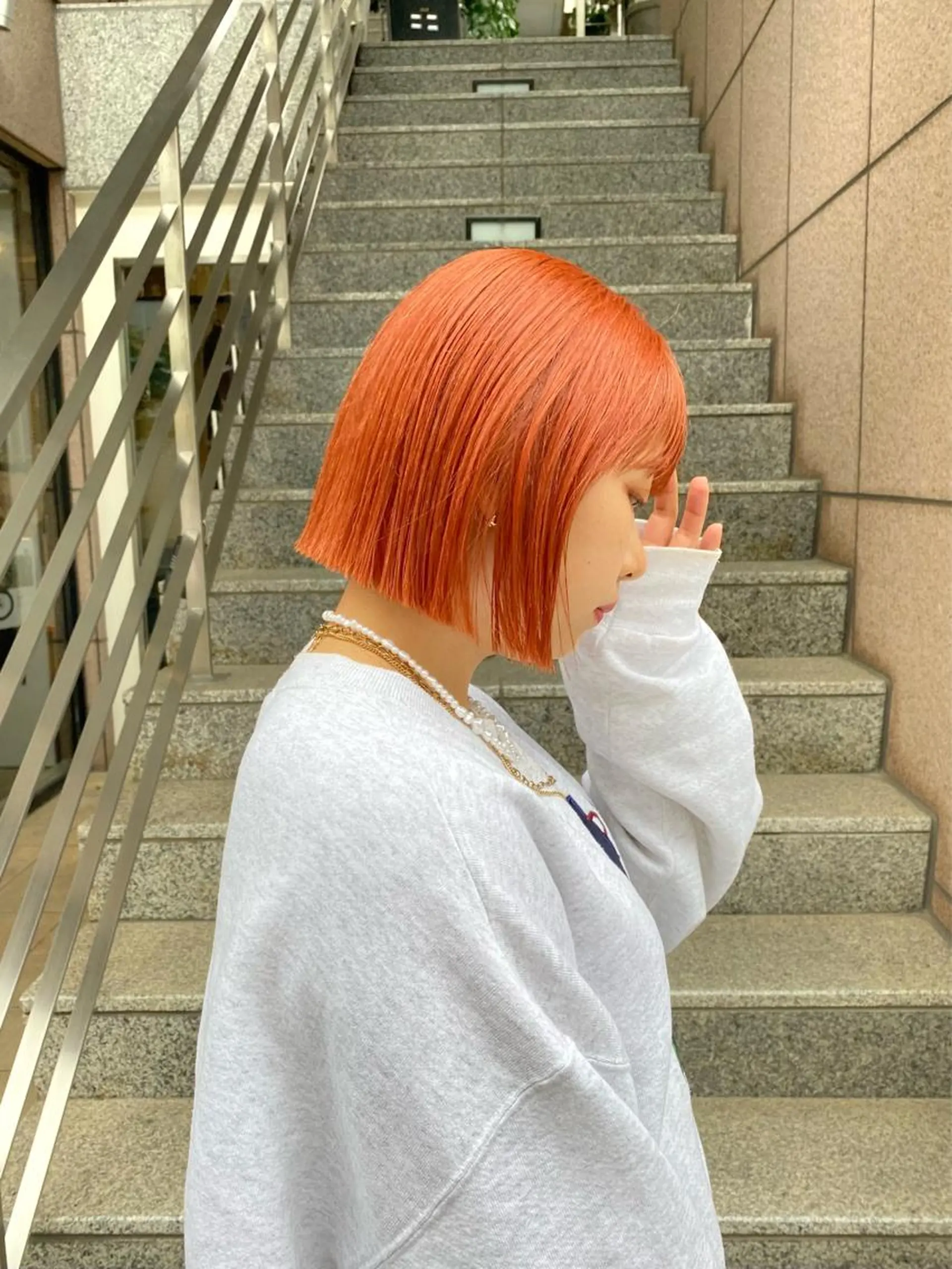 ミディアム カラー ブリーチ オレンジ ヘアカラー 縮毛矯正 トリートメント 艶カラー 🤍🫧/makoのヘアスタイル