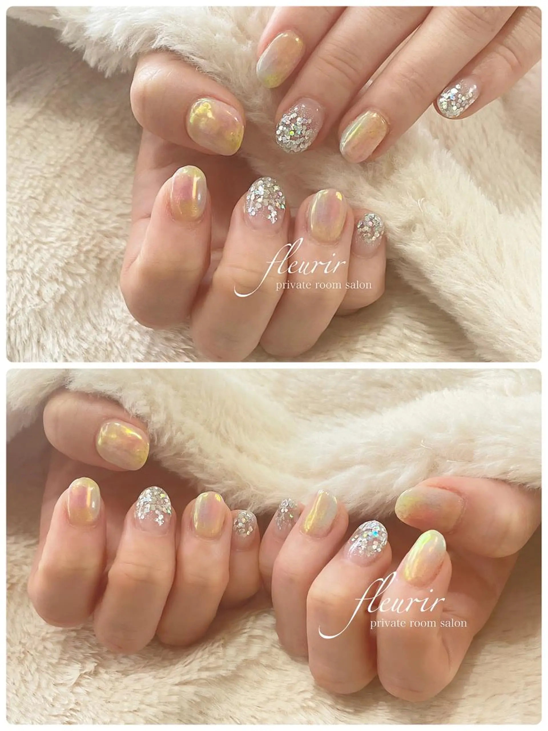 ネイル オーロラネイル グラデーション ホログラムネイル シルバー フルリール 【プライベートサロンのネイルデザイン