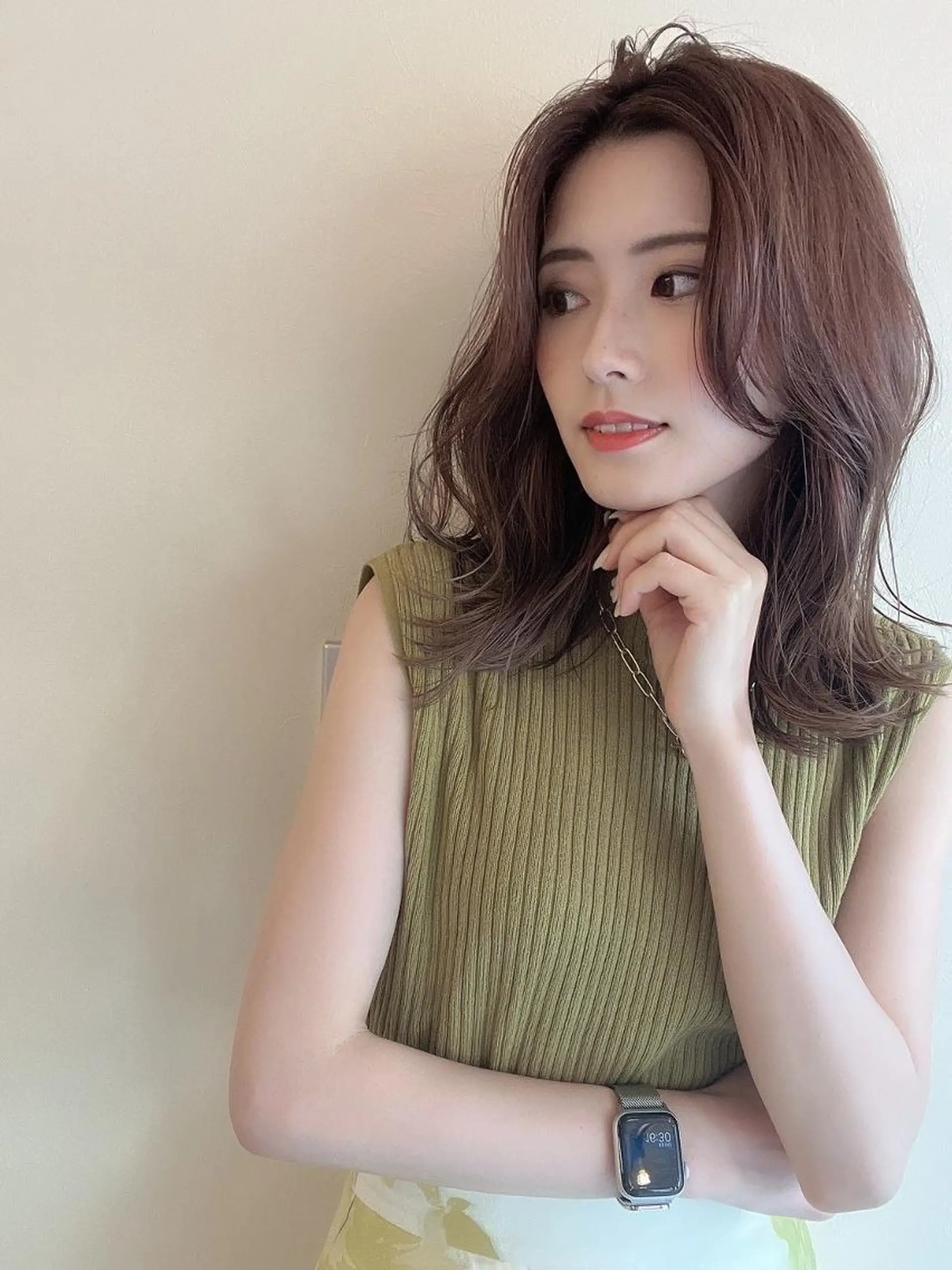 セミロング ボブ ハイライト 髪質改善 韓国風ヘア レイヤーカット 【公式】amble luxe 中野のヘアスタイル