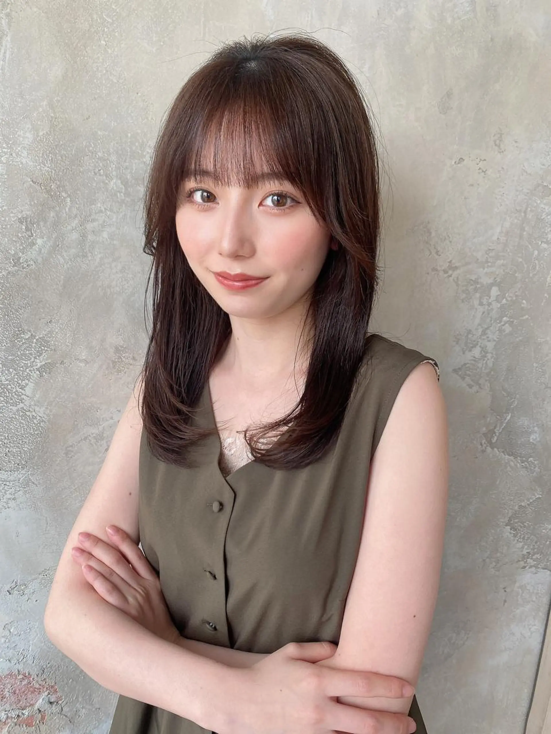 ミディアム カラー ベージュカラー ブラウンカラー ブラウンベージュ 顔周りカット 顔周り/くびれヘア 韓国ヘア💕風間るなのヘアスタイル