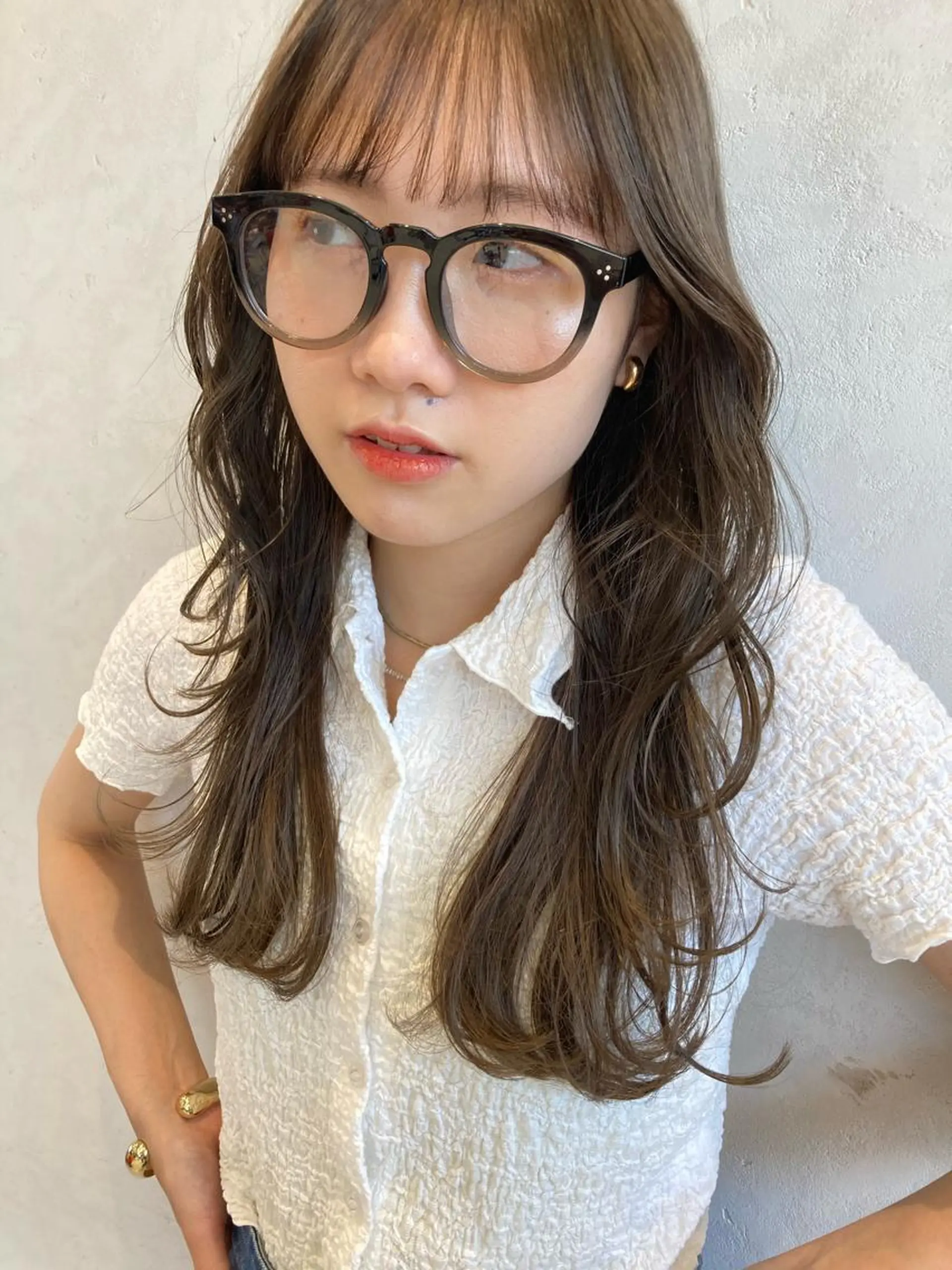 ロング カラー グレージュ オリーブグレージュ オリーブグレー くびれヘア 顔まわりレイヤー nono/パーマ /顔まわりカット🐈のヘアスタイル