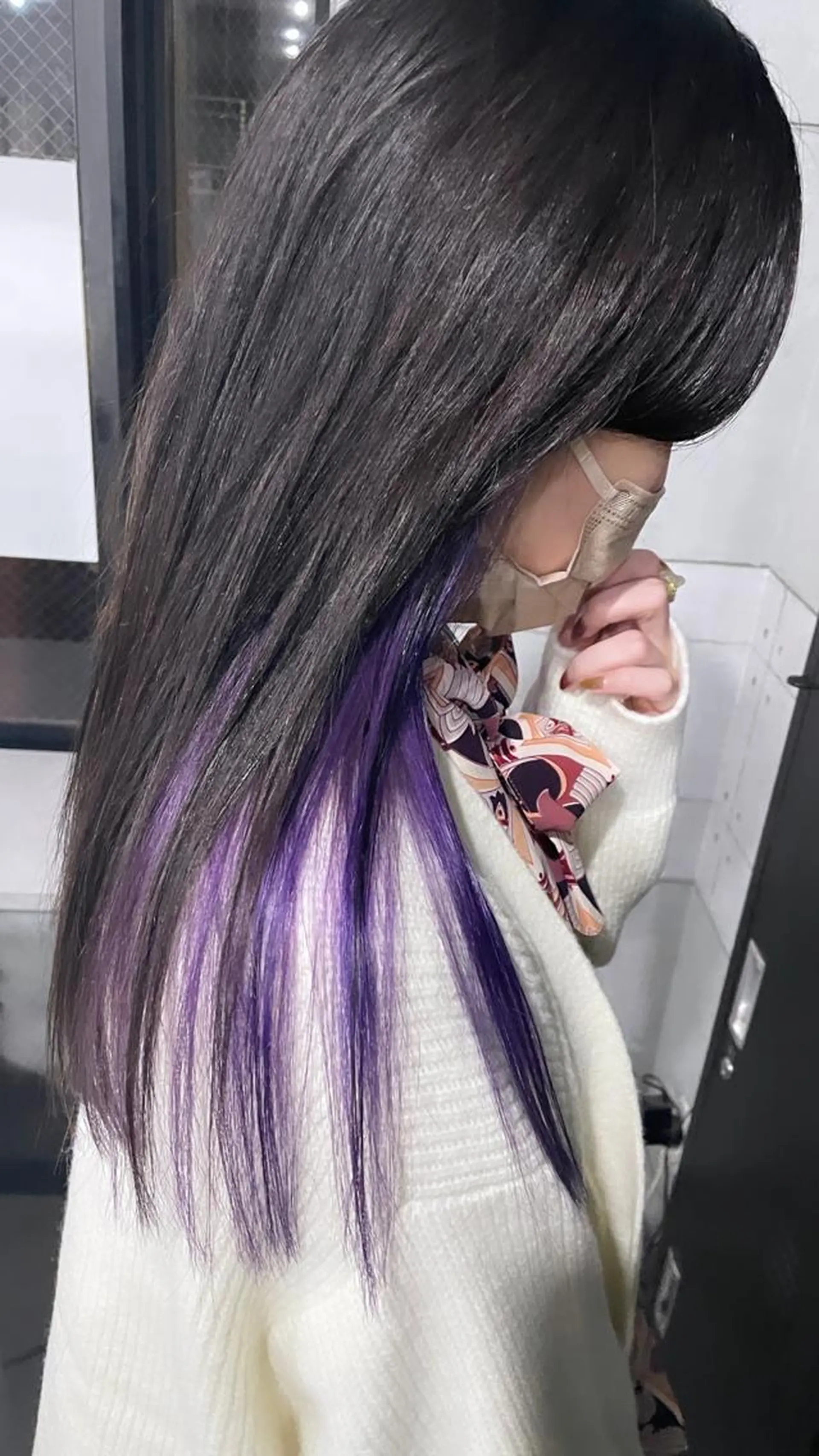 セミロング カラー アディクシーカラー ベージュカラー 黒髪 ブリーチ ブロンド 髪質改善ストレート髪 質改善カラー特化中崎のヘアスタイル