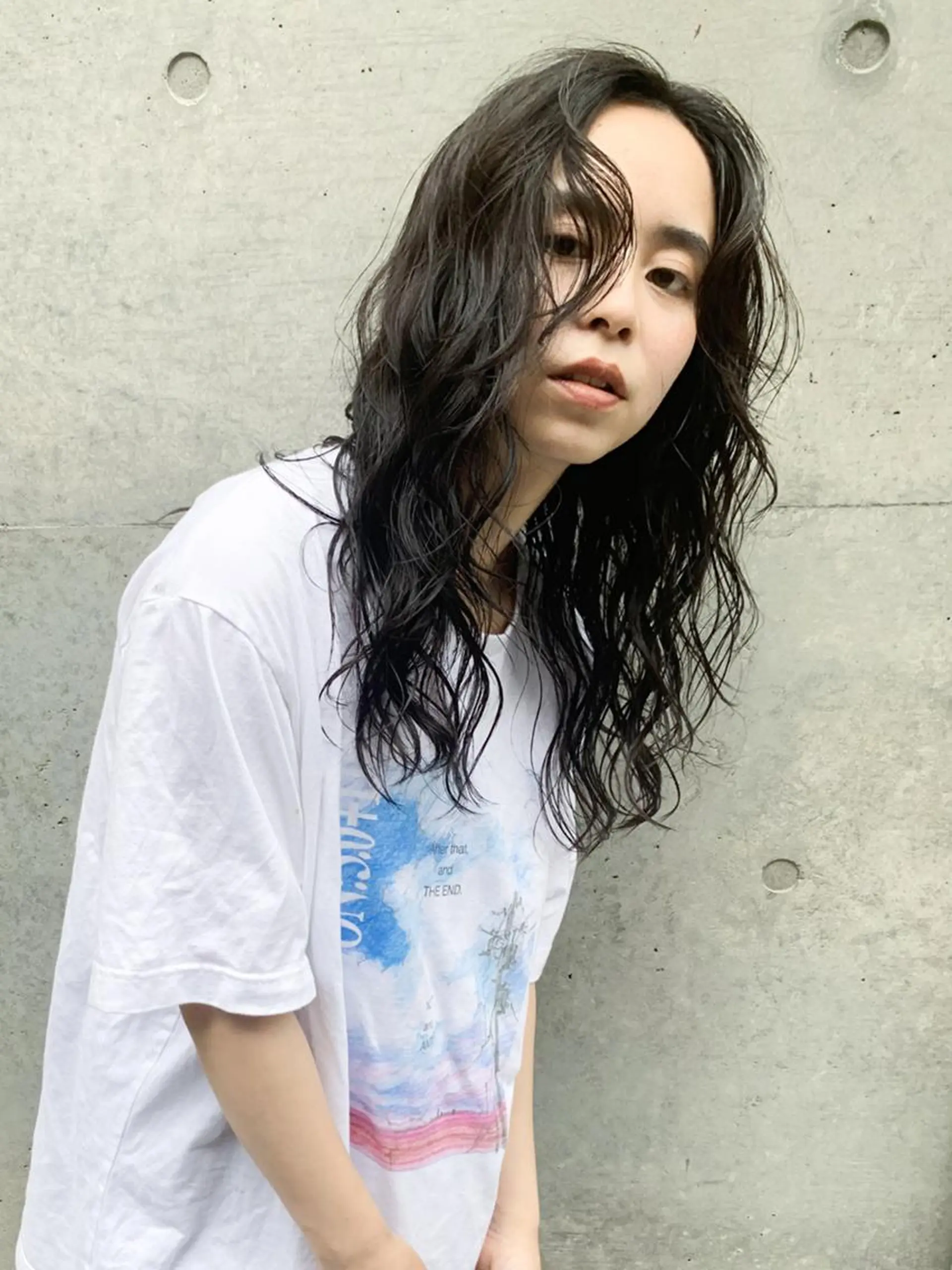 セミロング カラー ヘアアレンジ パーマ セミロングパーマ 黒髪 ニュアンスパーマ ITbyALBUM 浦和店のヘアスタイル