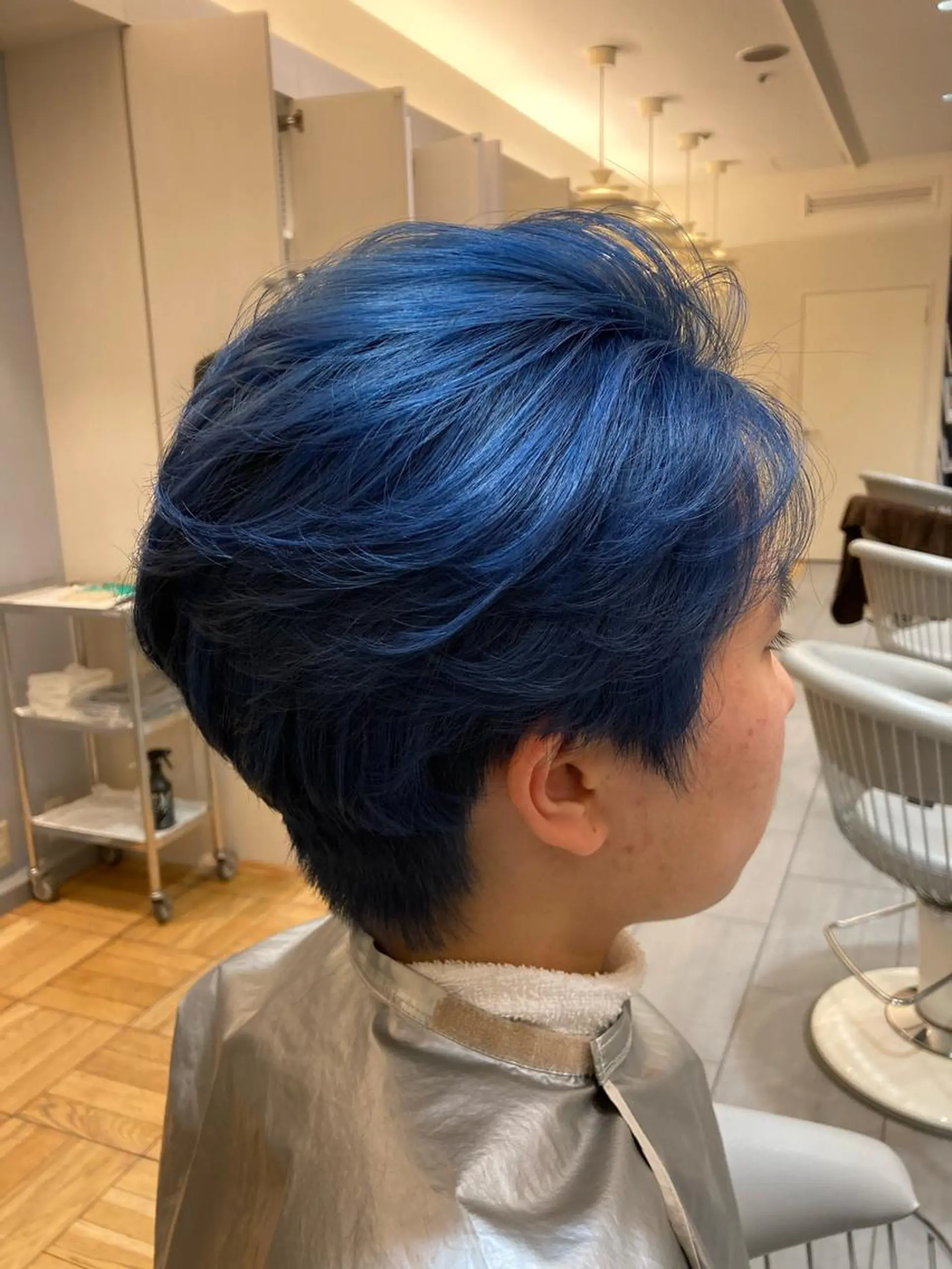 ショート カラー ブリーチ ブルーカラー ダブルカラー ネイビーカラー カット ヘアカラー 西田 夏望のヘアスタイル