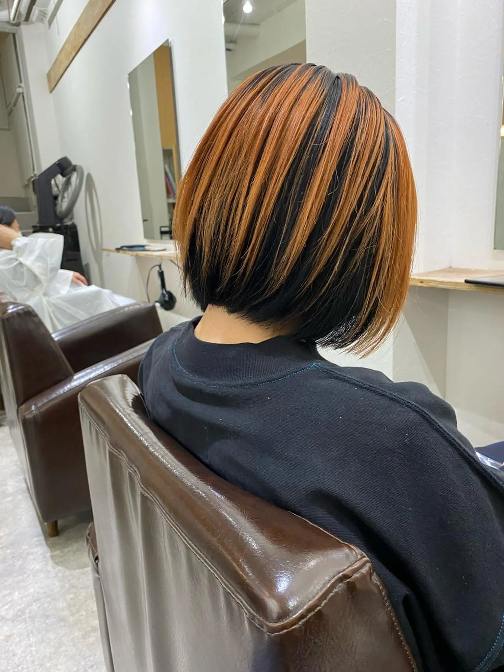 ショート カラー 黒髪 オレンジ ヘアカラー トリートメント 森貴裕/ベージュ/ パーマ/オリーブのヘアスタイル