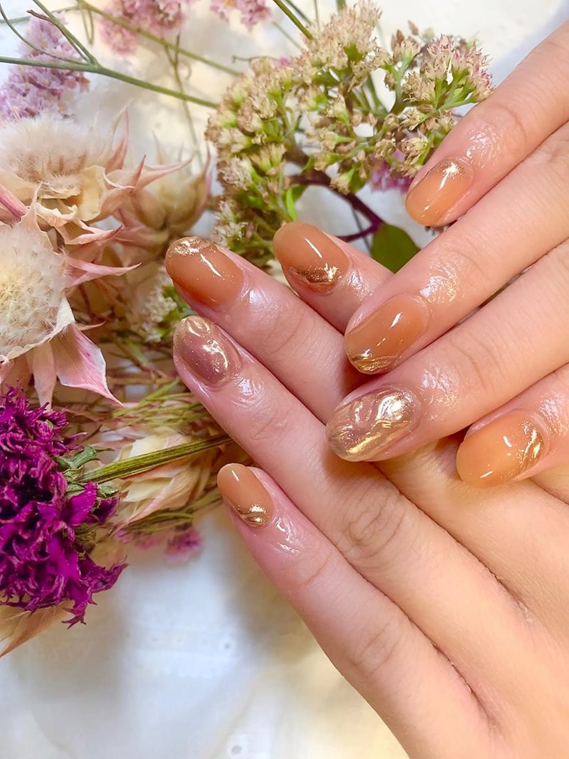 ネイル ブラウン ミラーネイル ハンドネイル nail＊ runa🌻のネイルデザイン