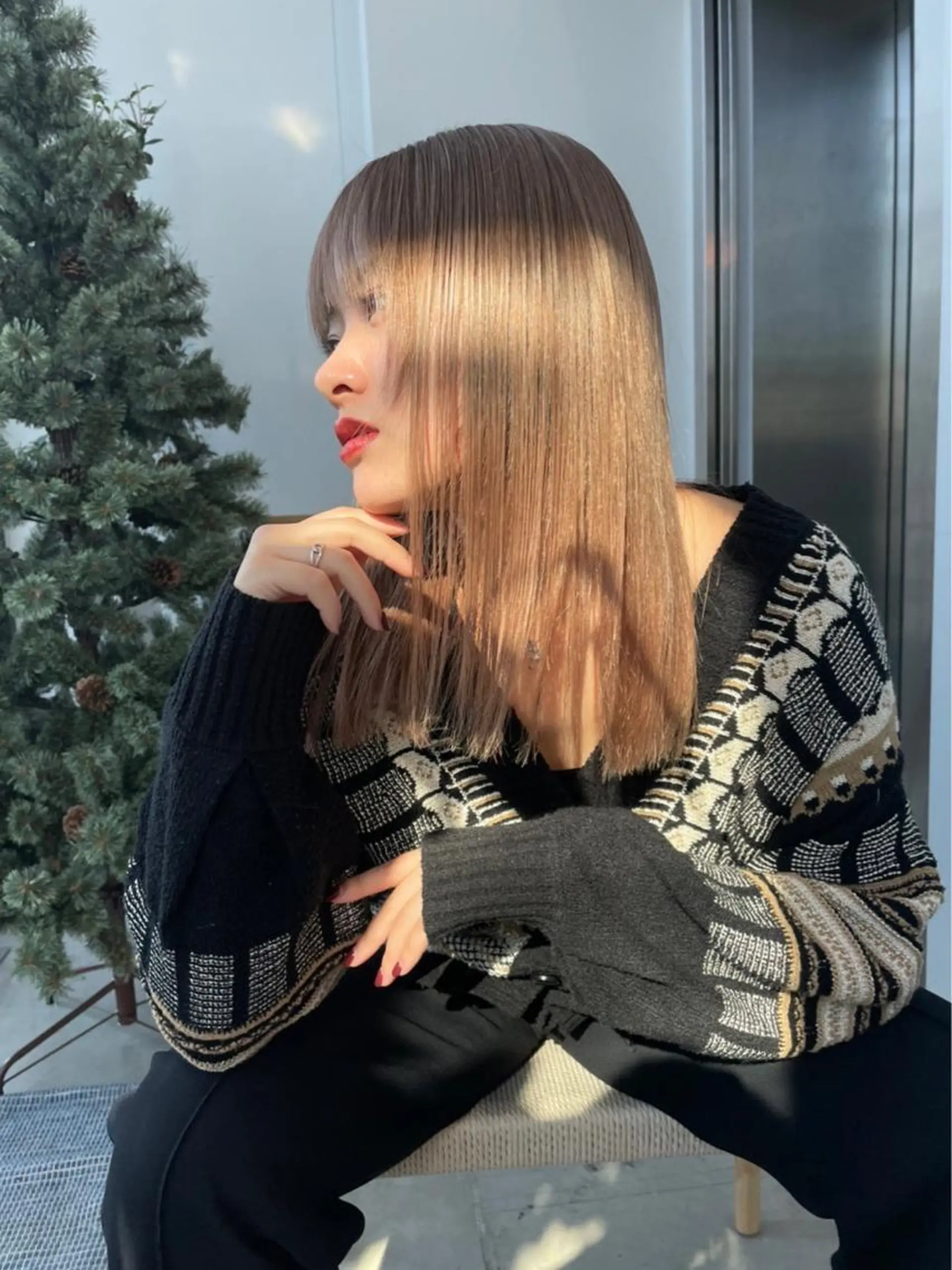 ミディアム カラー ハイトーンカラー 艶透明感カラー/ 髪質改善/三ツ木一生のヘアスタイル