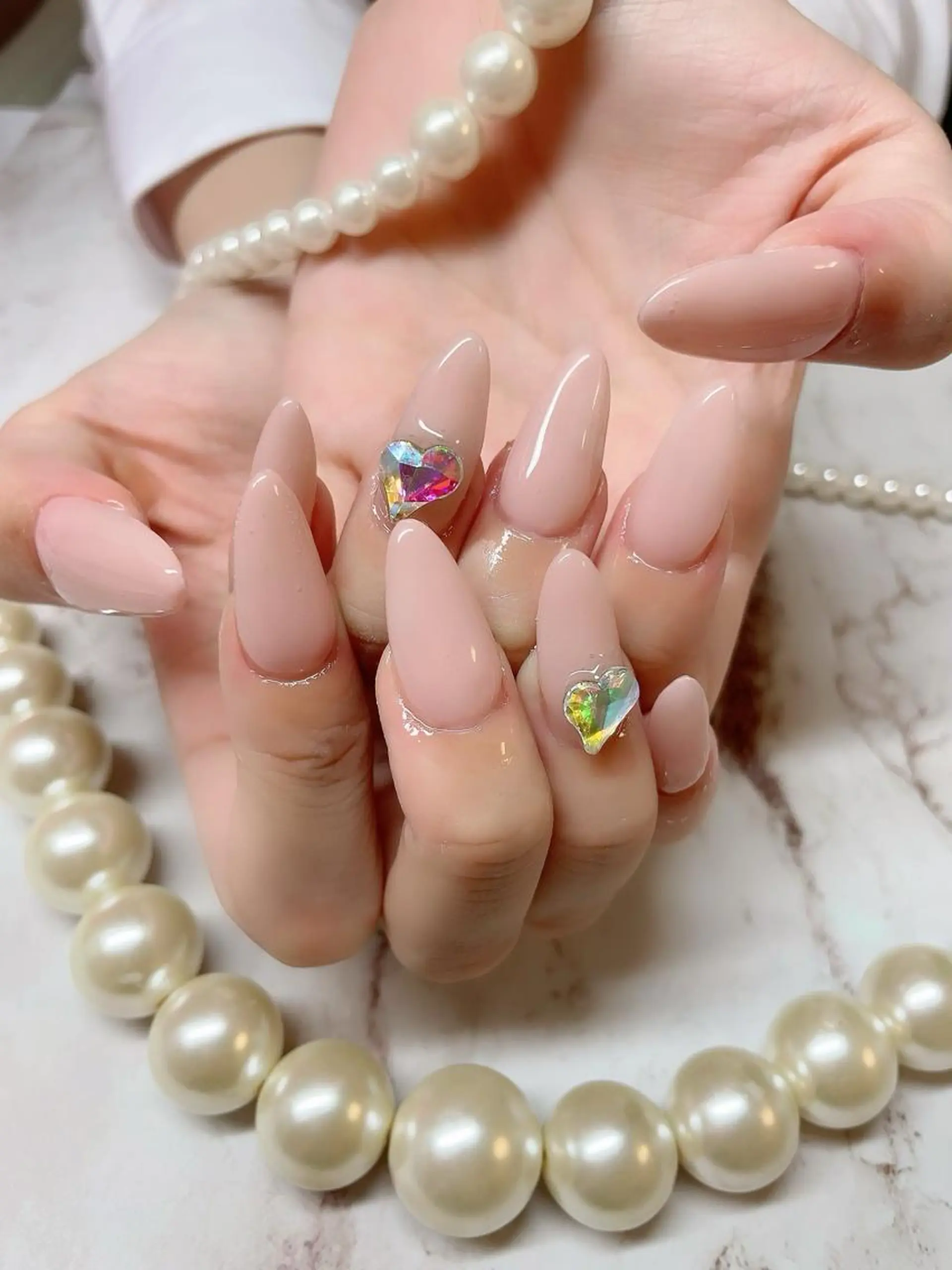 ネイル ハート ワンカラーネイル スカルプネイル ストーンネイル ハンドネイル Nail salon 🎀Angeのネイルデザイン