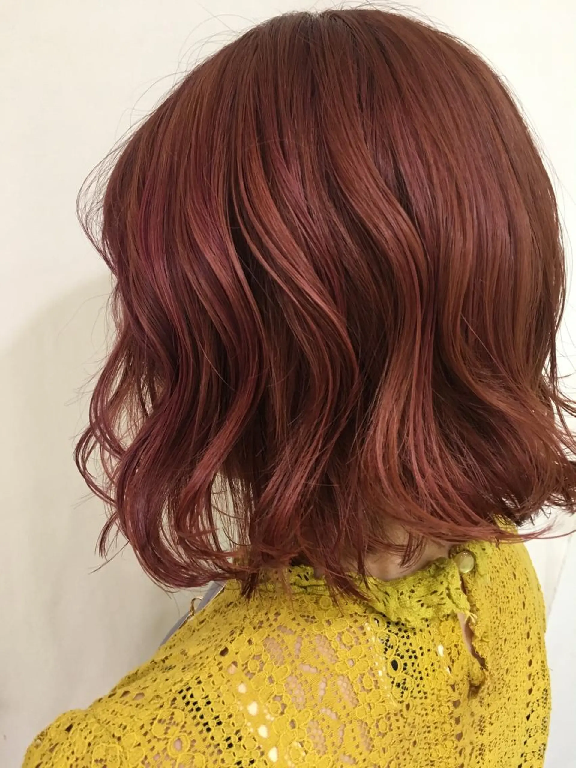 ミディアム カラー パーマ ヘアアレンジ ピンクカラー きむえり/髪質改善 /セット/カラーのヘアスタイル