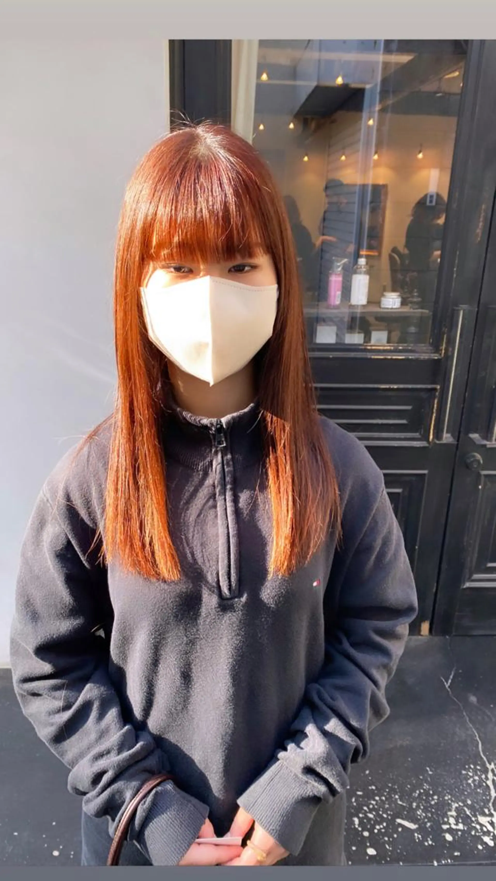 ロング カラー ブリーチ オレンジ カット ヘアカラー トリートメント tonari 梅田、中崎町のヘアスタイル